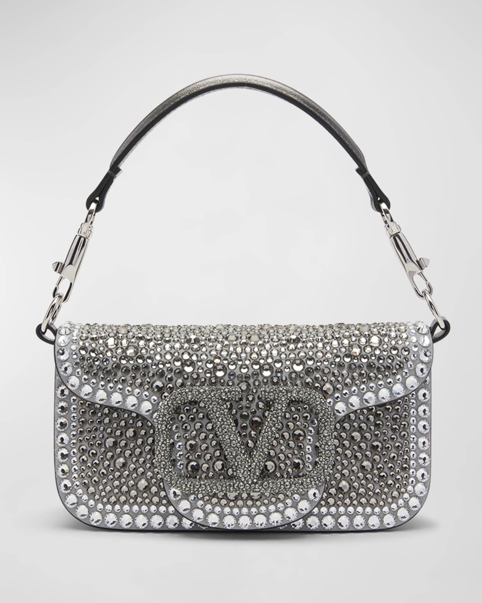 Sequined Shoulder Bag With Vlogo Signature Buckle With Rhinestones by  Valentino in Green color for Luxury Clothing