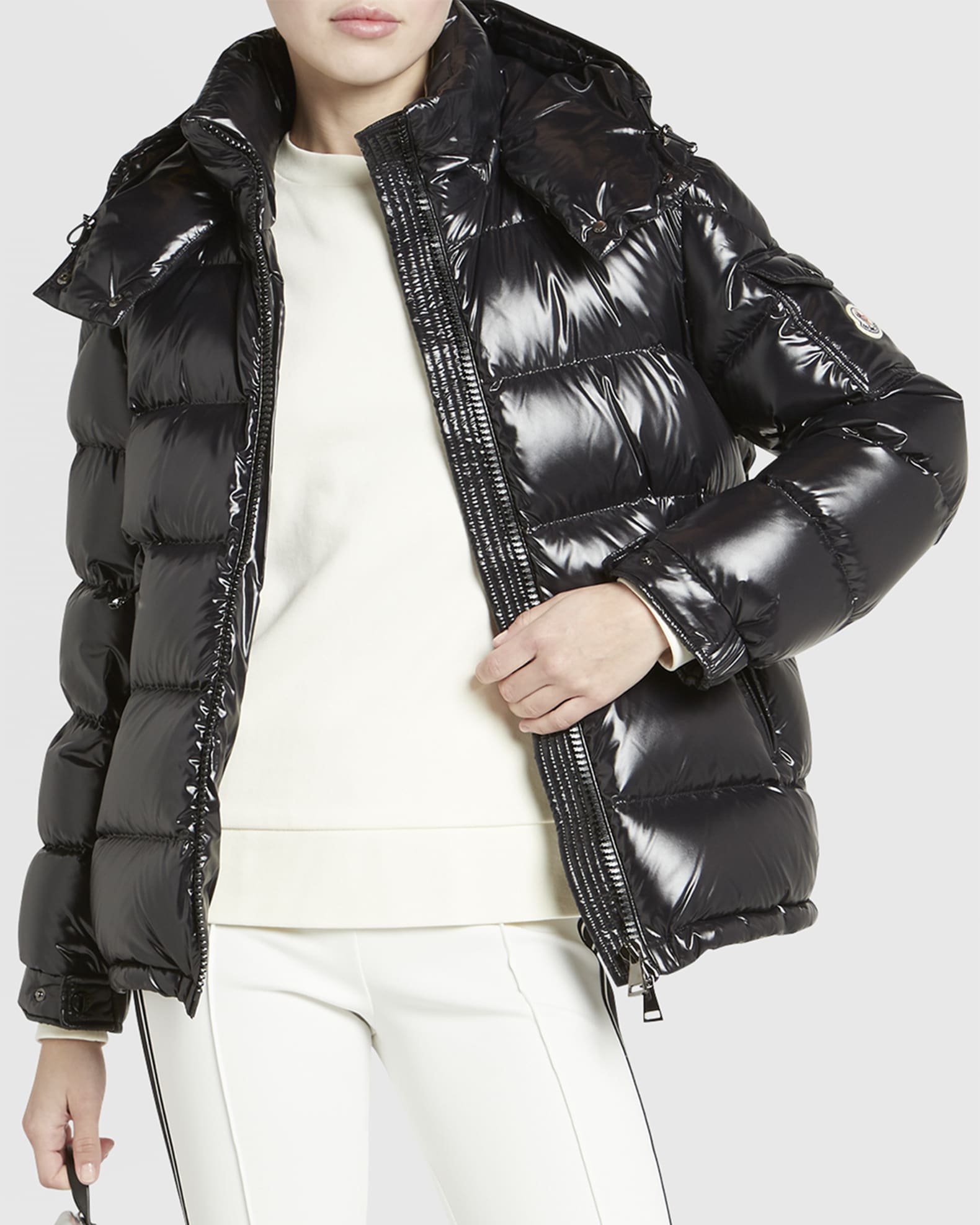 Moncler Maire Shiny Puffer Jacket with Removable Hood | Neiman Marcus