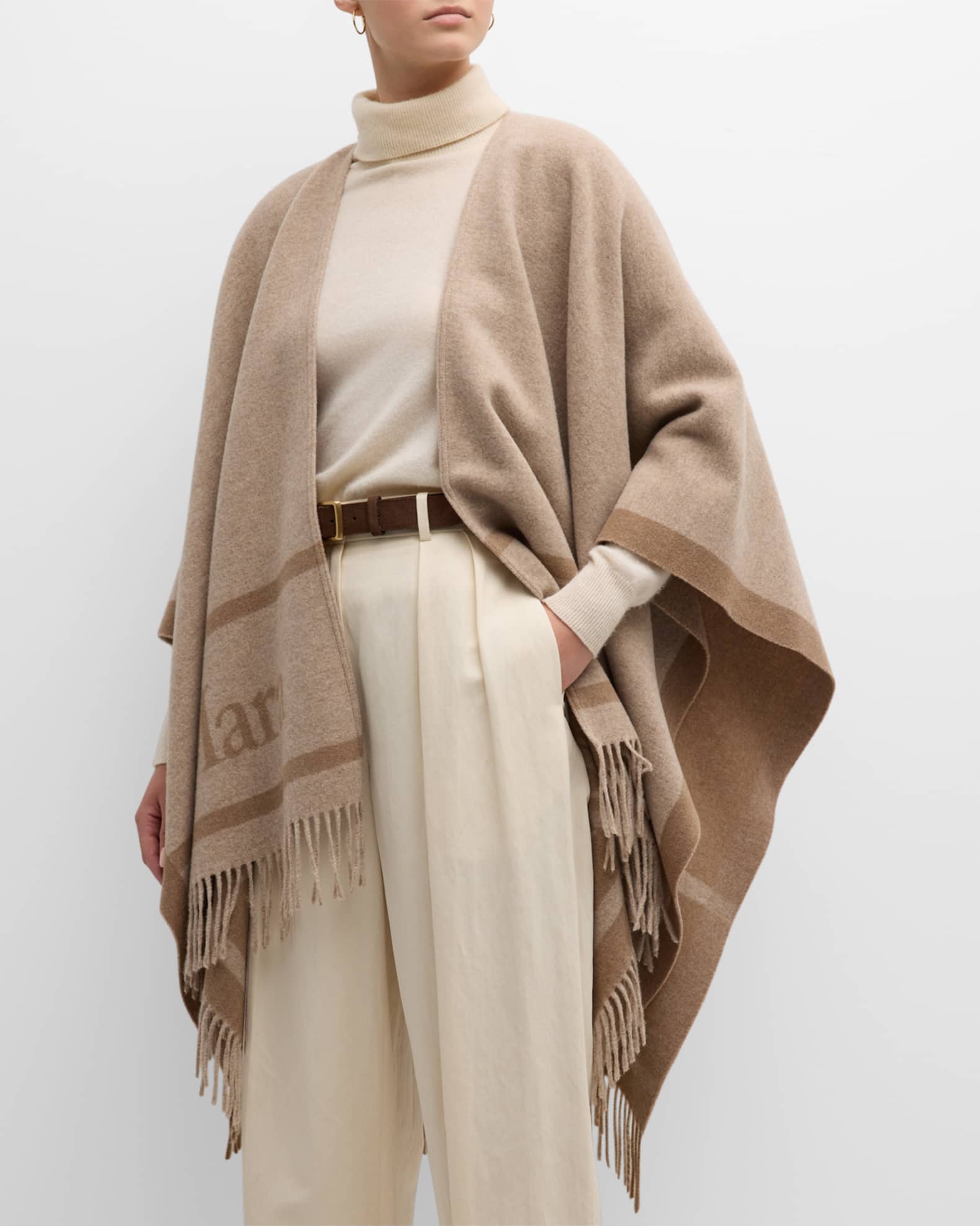 激安先着 Max Mara Hilde Two-Tone Logo Wool Poncho | Neiman Marcus ジャケット・アウター