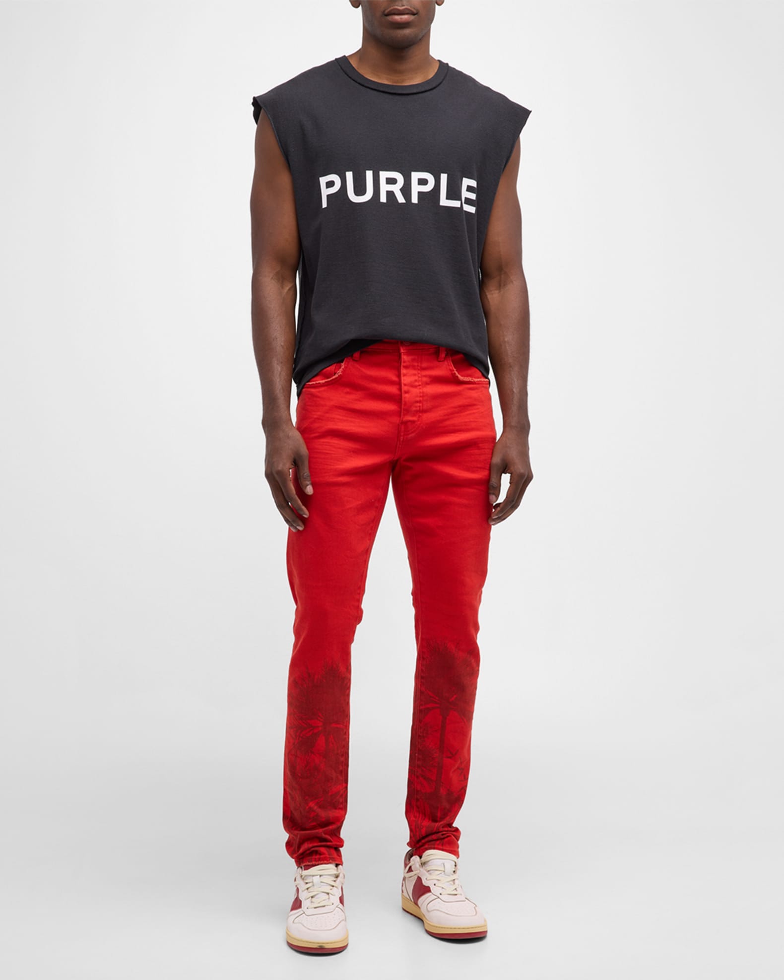Purple Men's Molten Lava Palm-Print Jeans