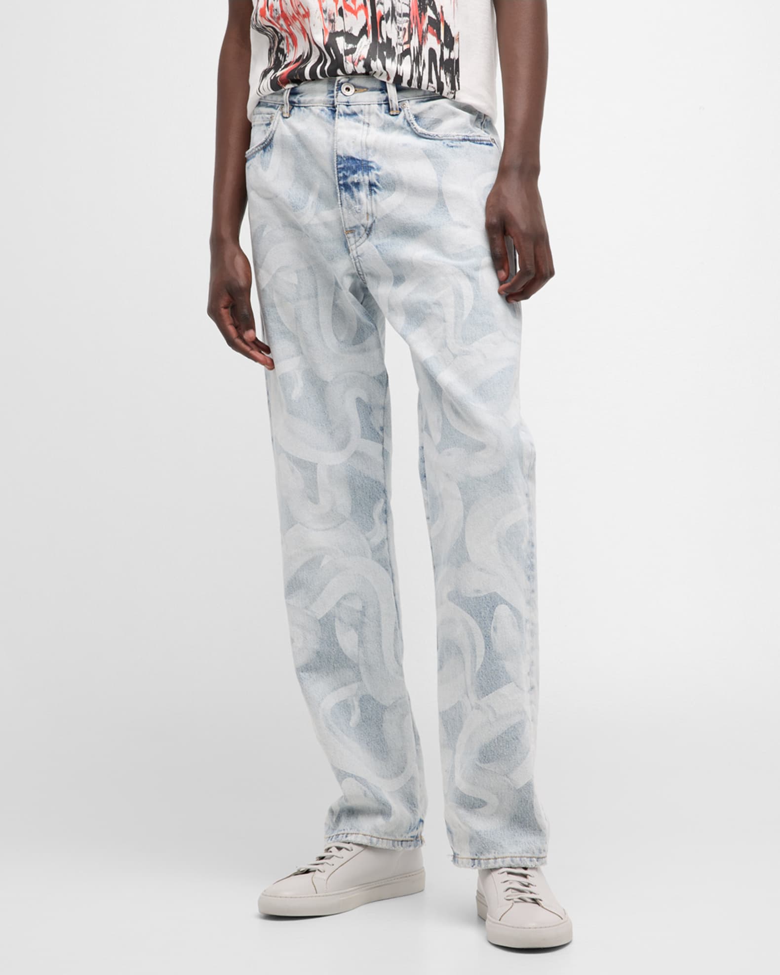 PURPLE Men's Snake-Print Light Indigo Denim Jeans | Neiman Marcus
