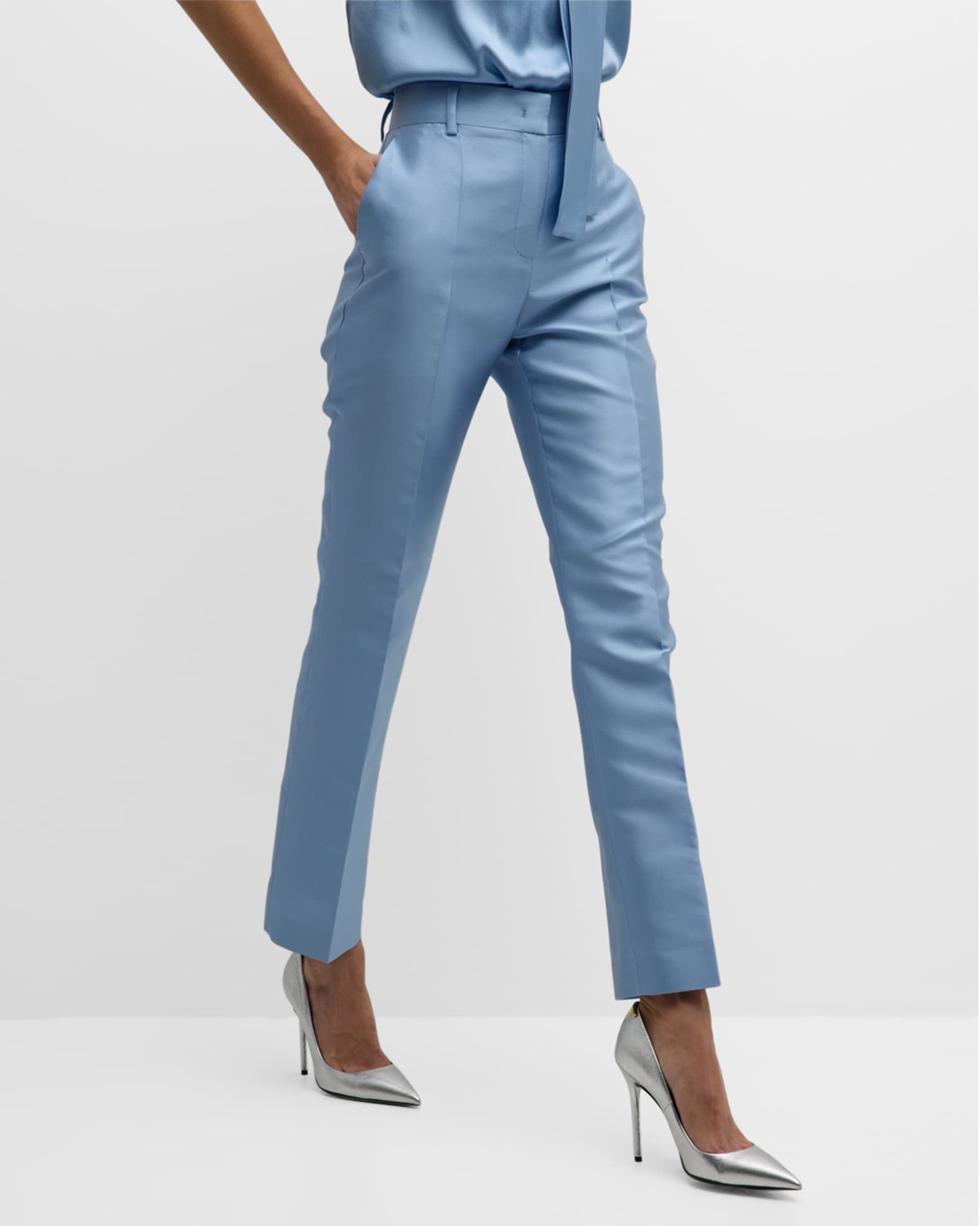 Alberta Ferretti StraightLeg Ankle Mikado Trousers Neiman Marcus