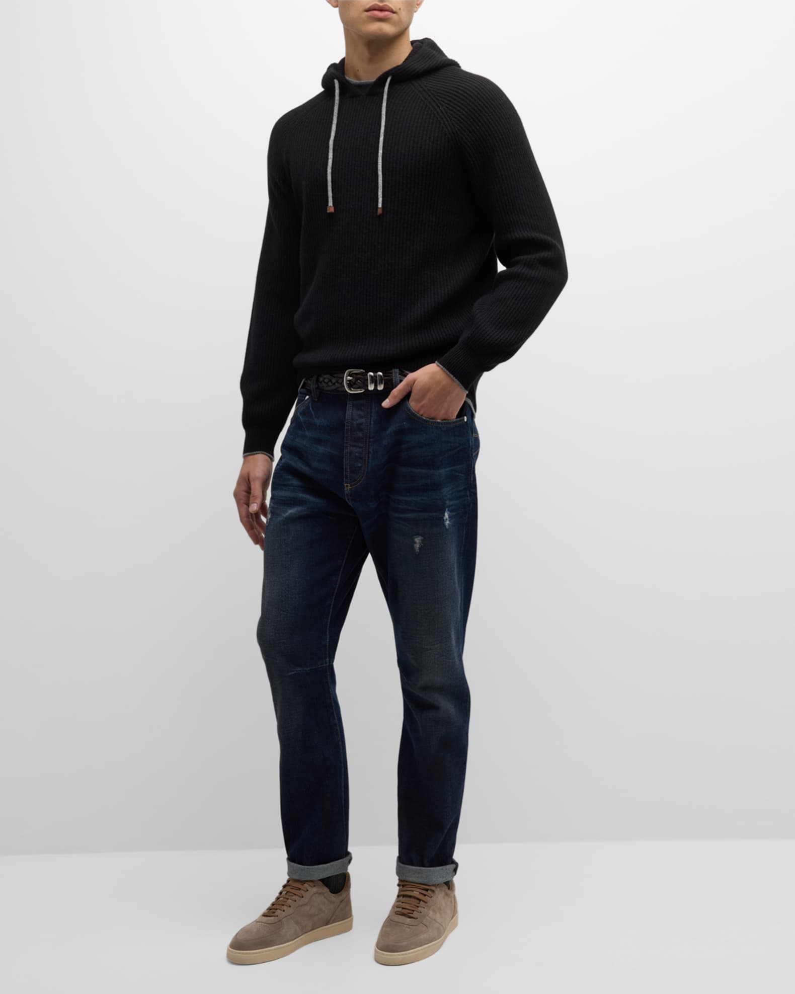 Brunello Cucinelli Men's Ribbed Cashmere Pullover Sweater Neiman Marcus