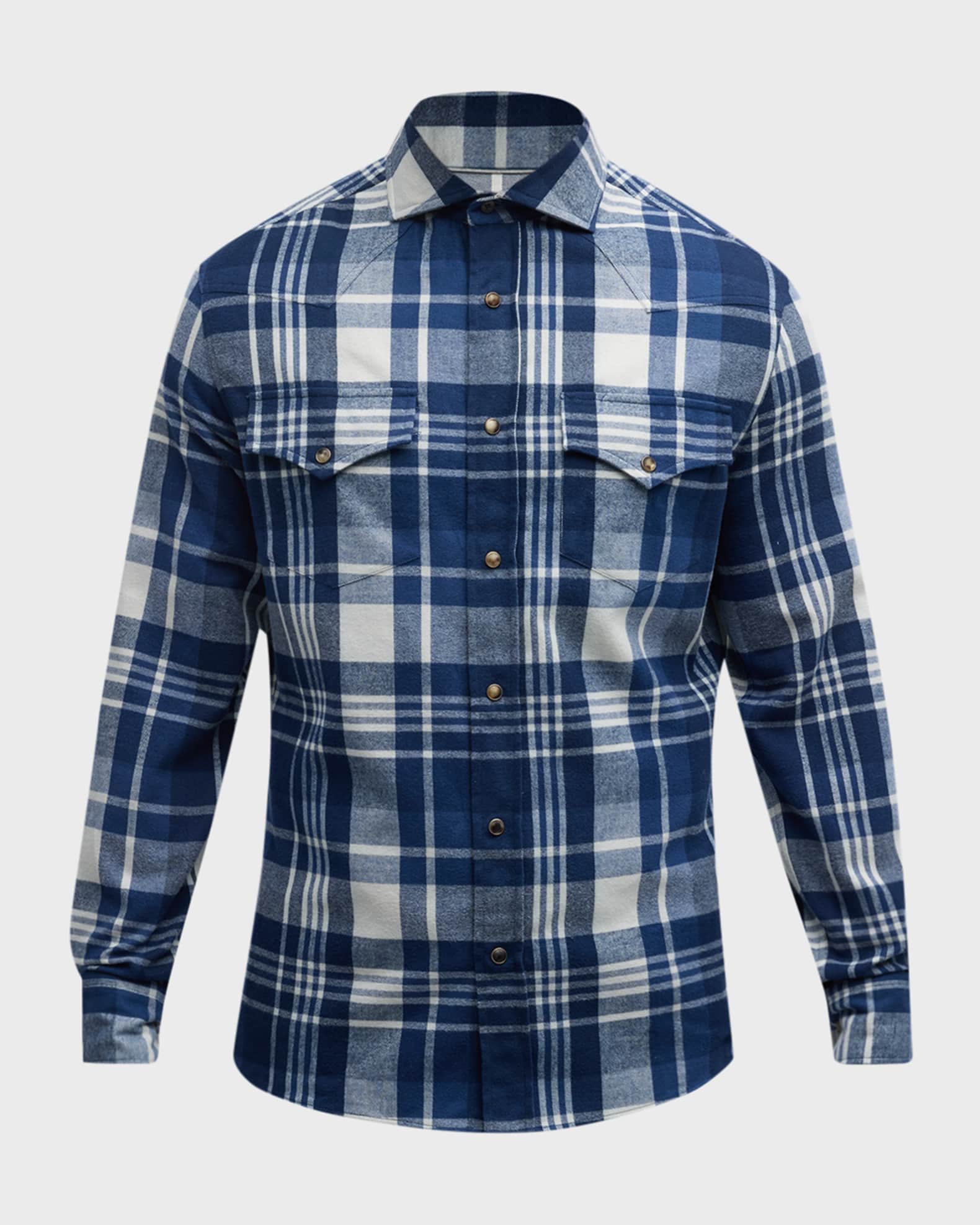 Brunello Cucinelli Men's Cotton Flannel Western Shirt Neiman Marcus
