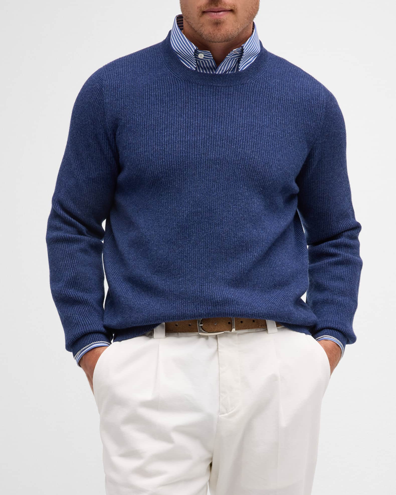Brunello Cucinelli Men's English Rib Cashmere Crewneck Sweater Neiman