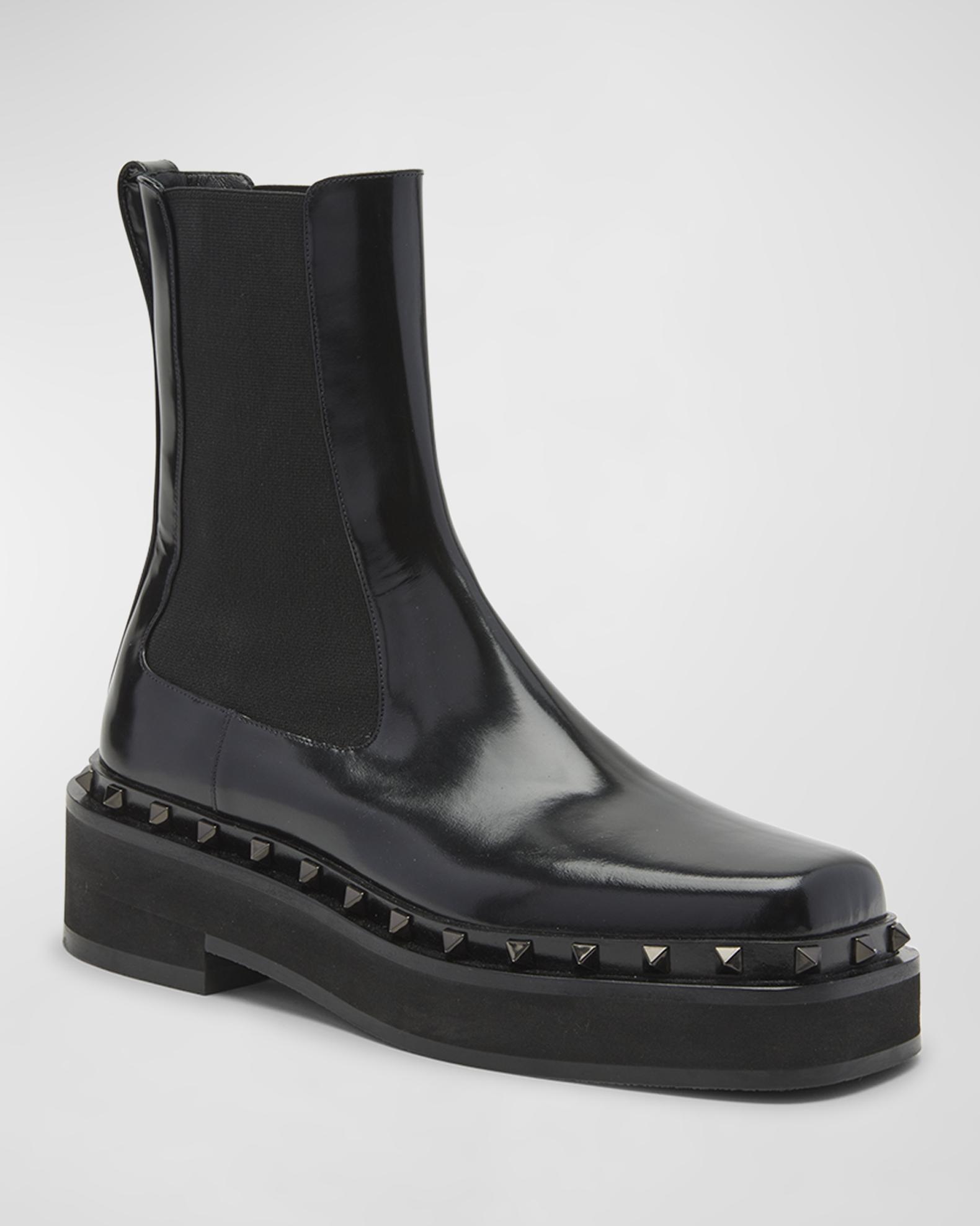 Bottes Chelsea Valentino Garavani Rockstud Beatle - Cuir Noir, Taille 39,5/9,5 US, Neuves Avec Défauts
