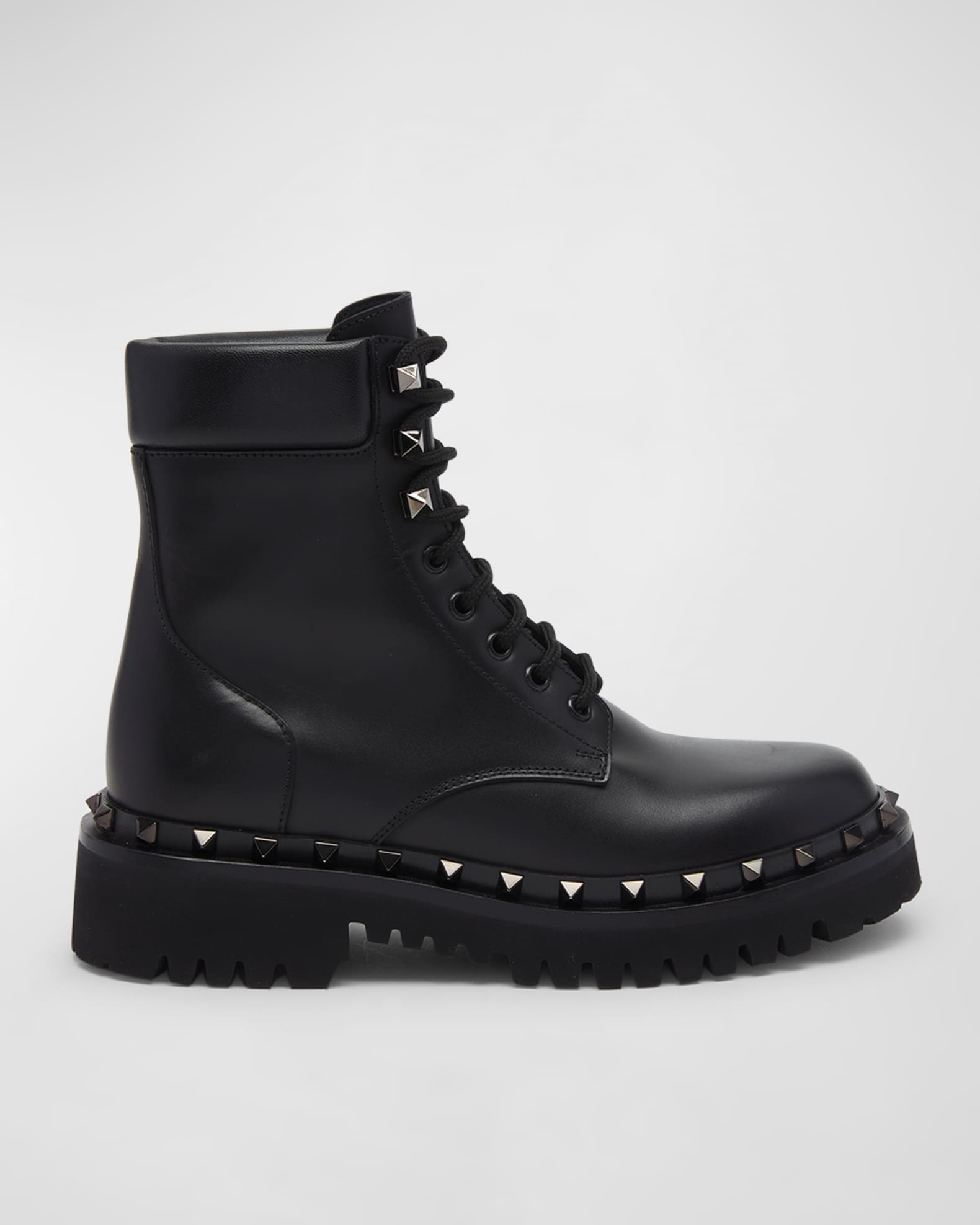 Valentino Garavani Rockstud Leather Combat Boots | Neiman Marcus