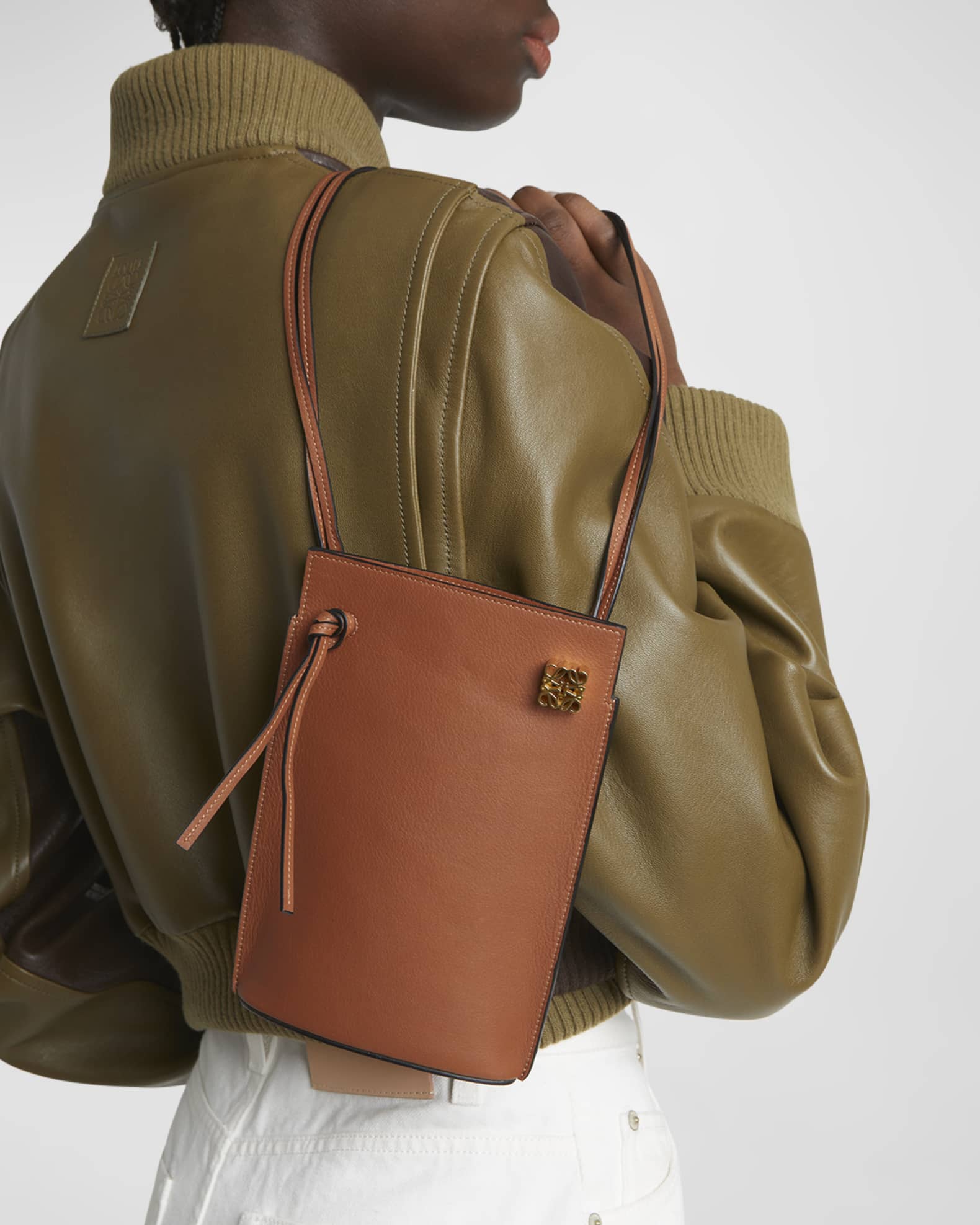Loewe Dice Pocket in Leather with Strap | Neiman Marcus