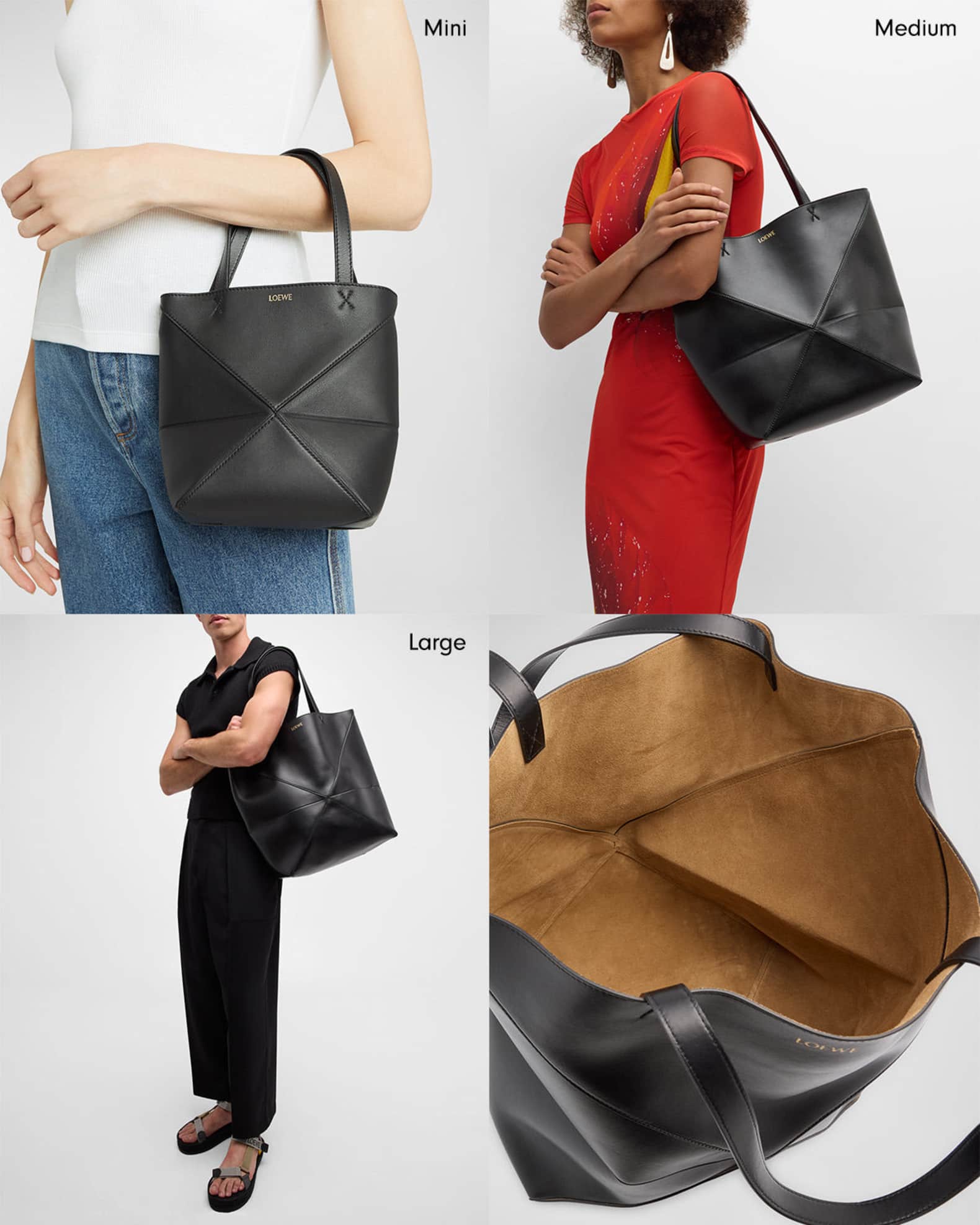 Puzzle Fold Medium Tote Bag in Shiny Leather