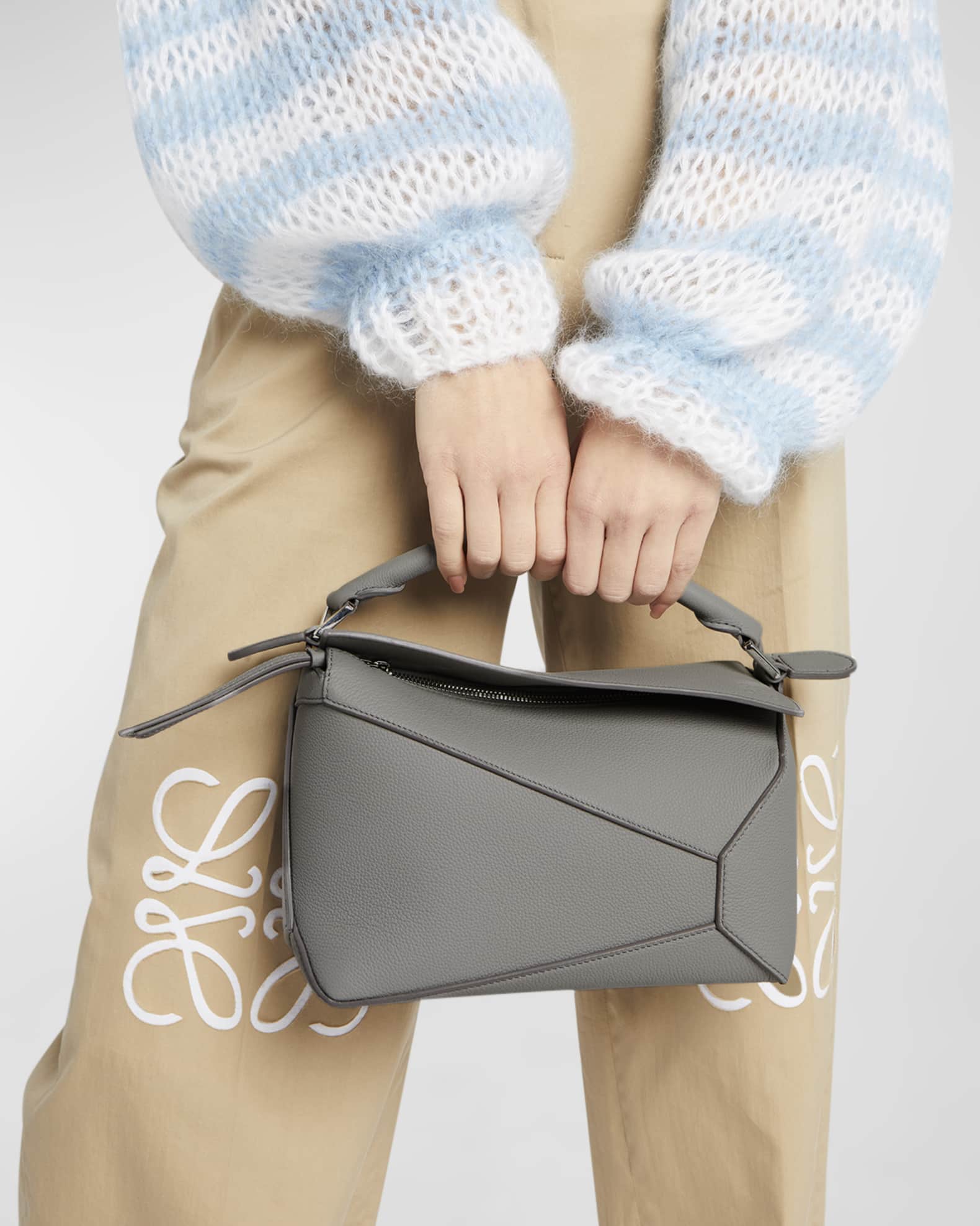Puzzle Edge Small Top-Handle Bag in Grained Leather | Neiman Marcus
