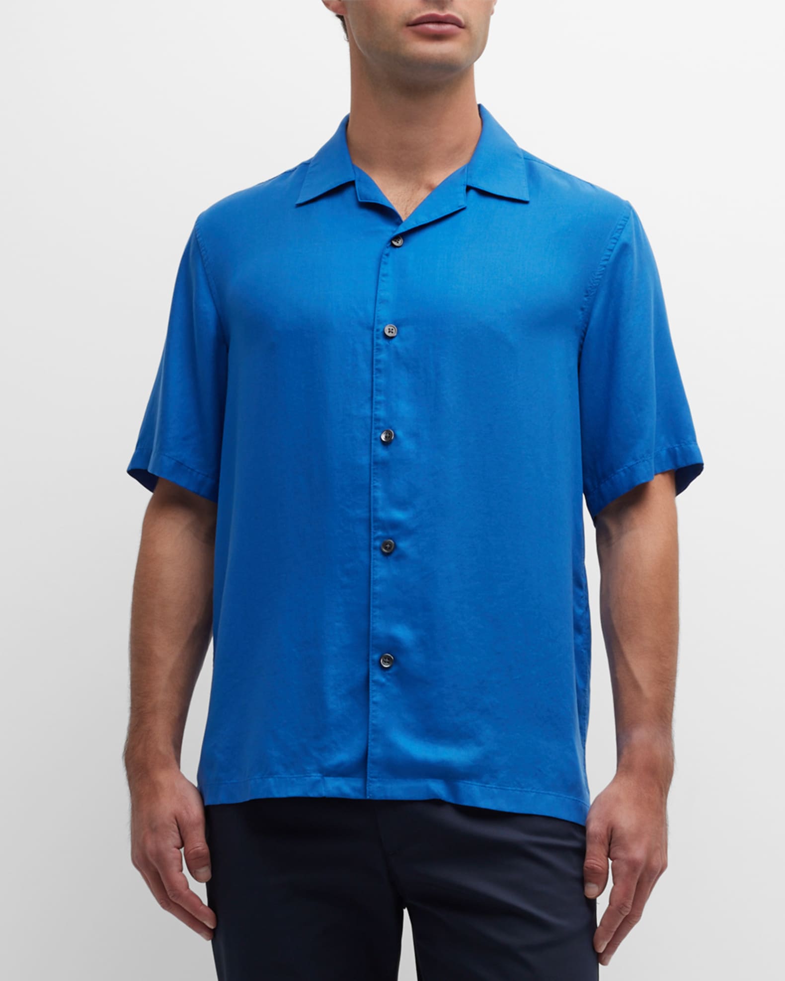 Theory Men's Noll Tencel Twill Camp-Collar Shirt | Neiman Marcus