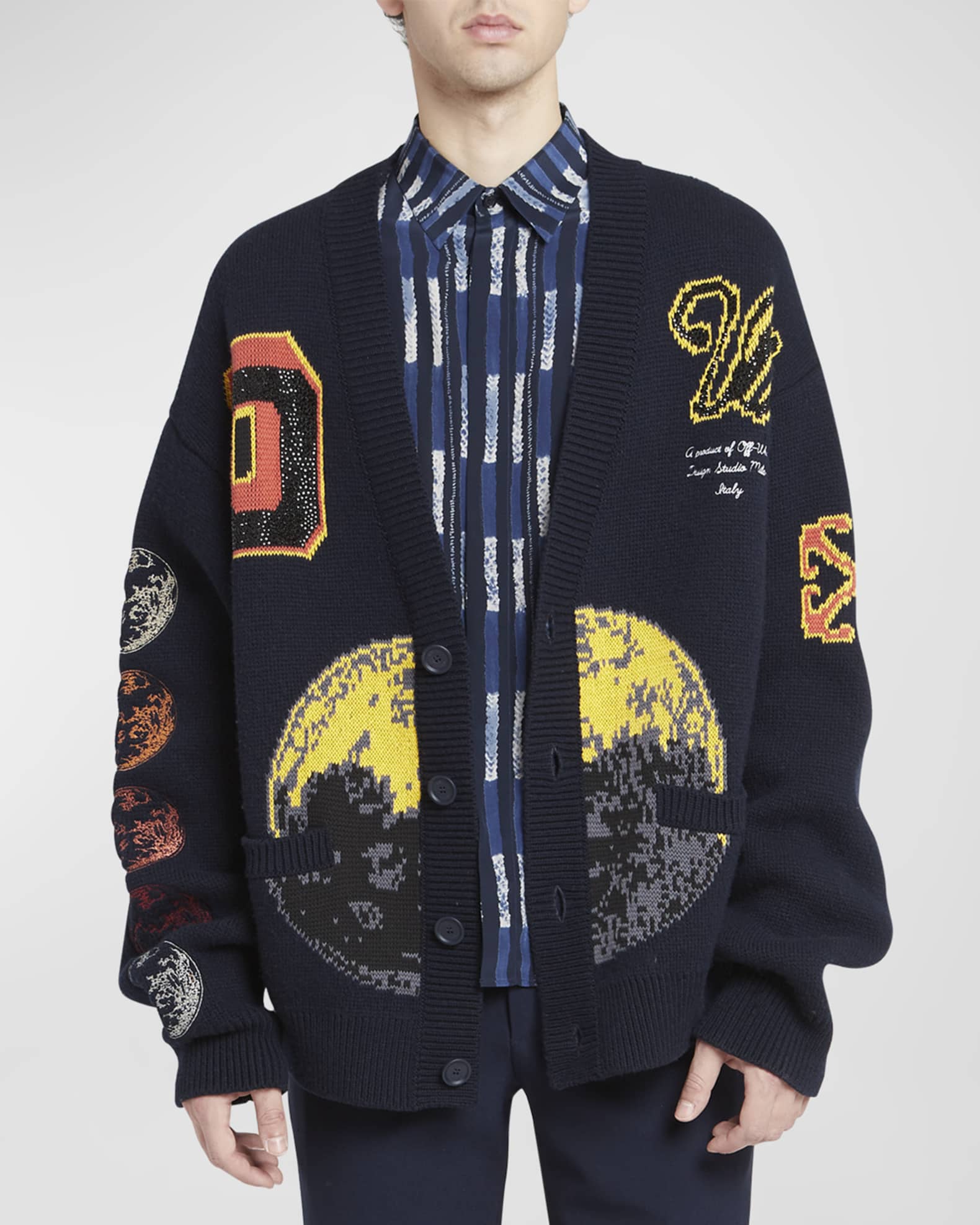 Off-White Men's Crystal Embellished Varsity Cardigan | Neiman Marcus