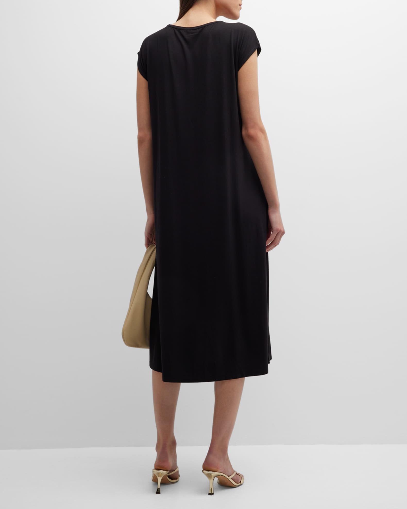 Eileen Fisher Short-Sleeve Drawstring Jersey Midi Dress | Neiman Marcus