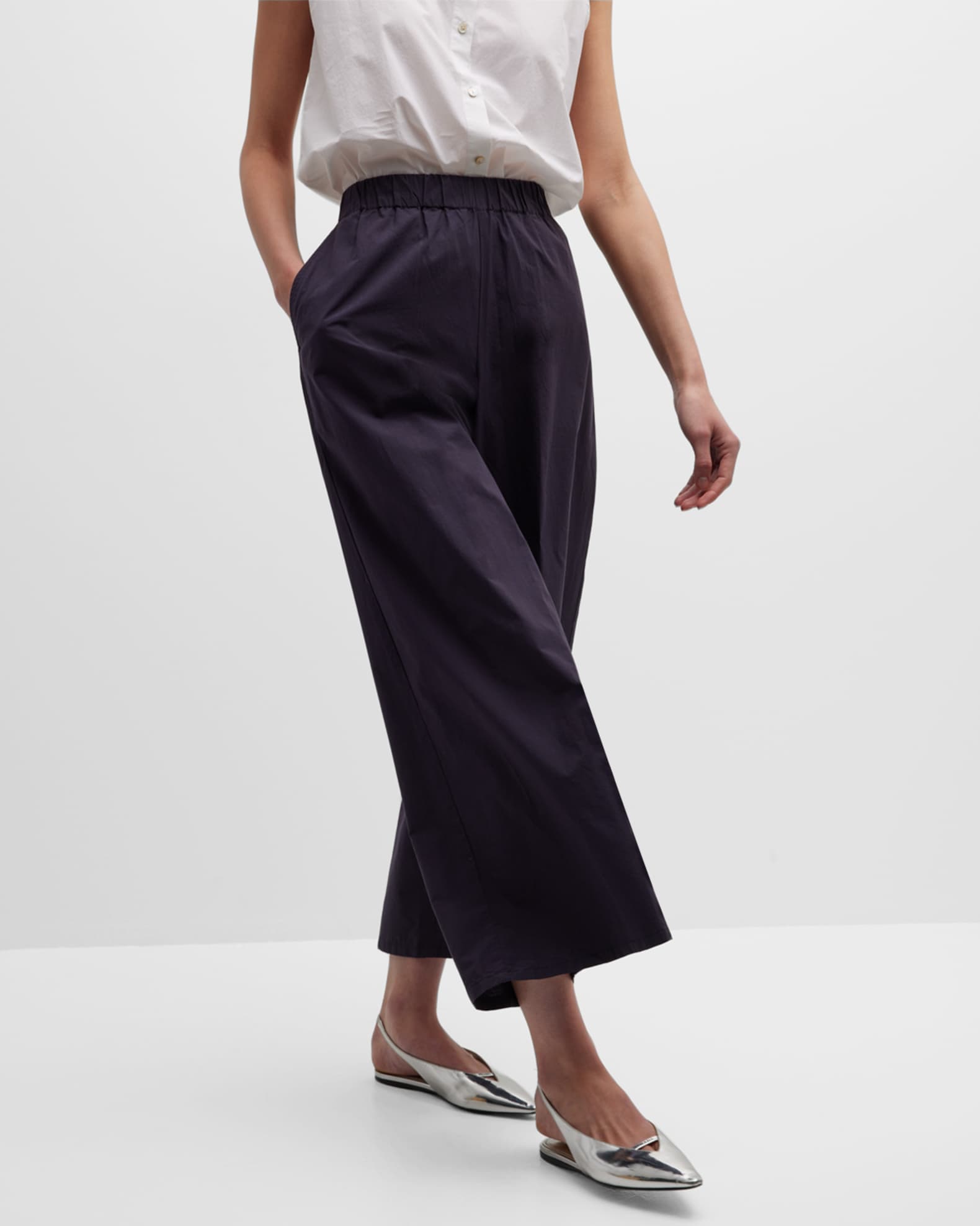 Eileen Fisher Wide-Leg Poplin Ankle Pants | Neiman Marcus