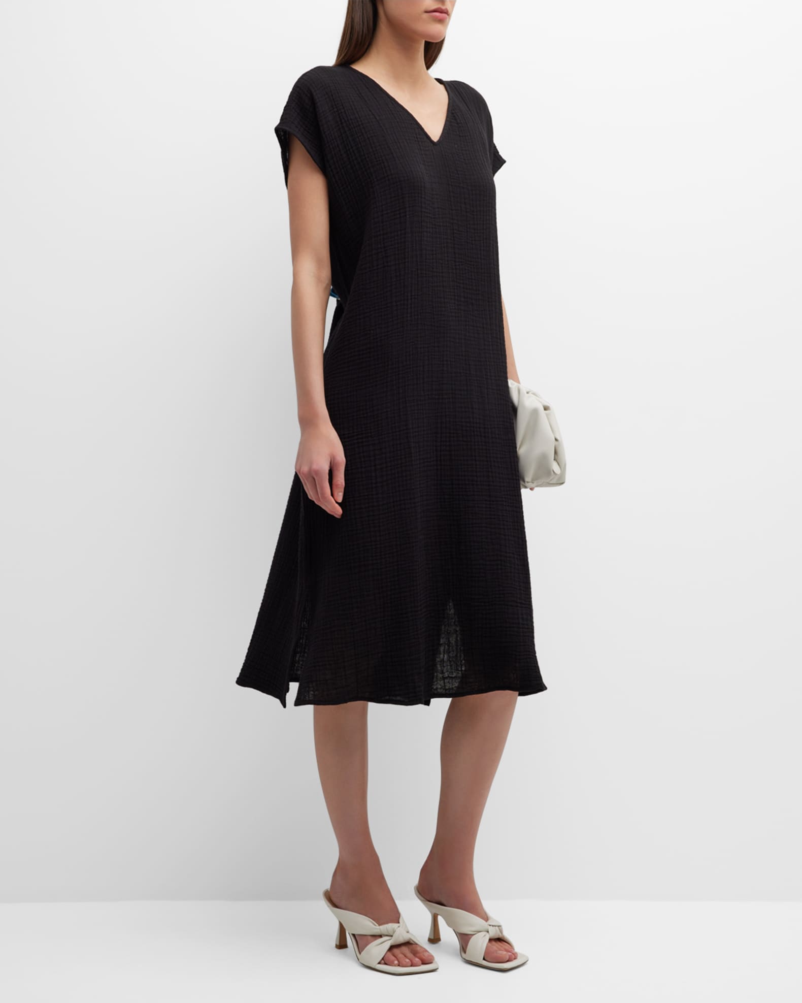 Eileen Fisher ShortSleeve Organic Cotton Gauze Midi Dress Neiman Marcus