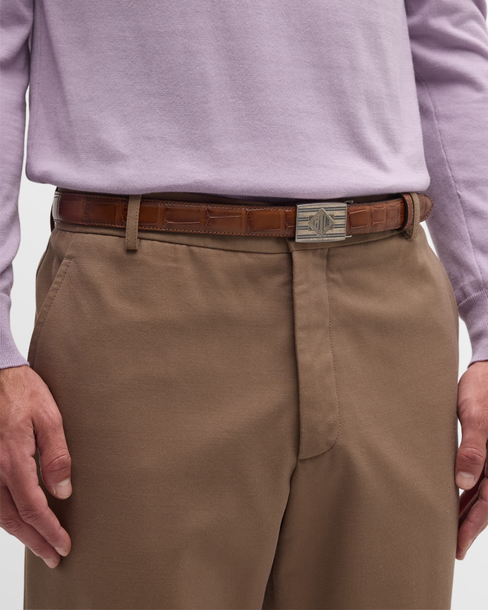 Ralph Lauren Purple Label Men s Monogram Buckle Alligator Belt Neiman Marcus