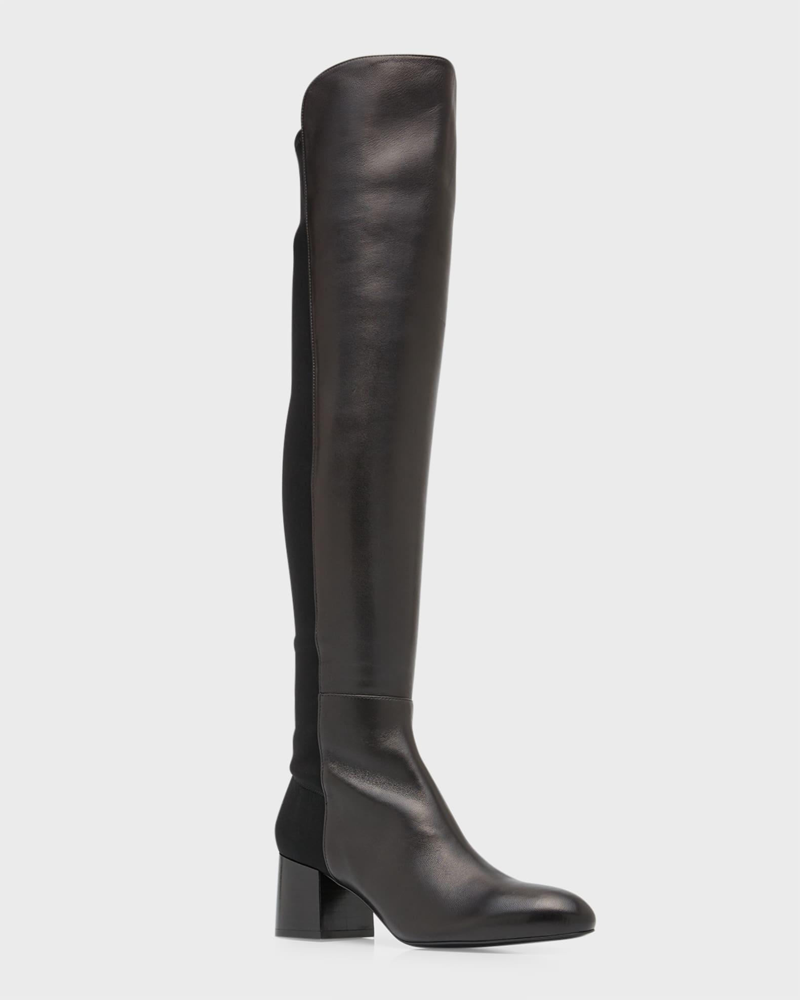 Stuart Weitzman 5050 Flareblock Leather Stretch Block-Heel Knee Boots ...