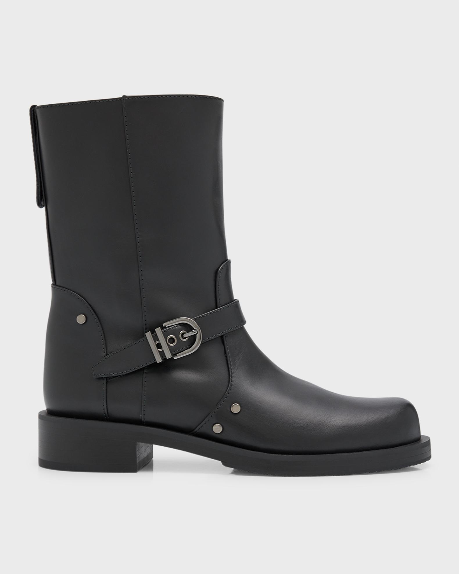 Stuart Weitzman Maverick Leather Buckle Biker Booties | Neiman Marcus