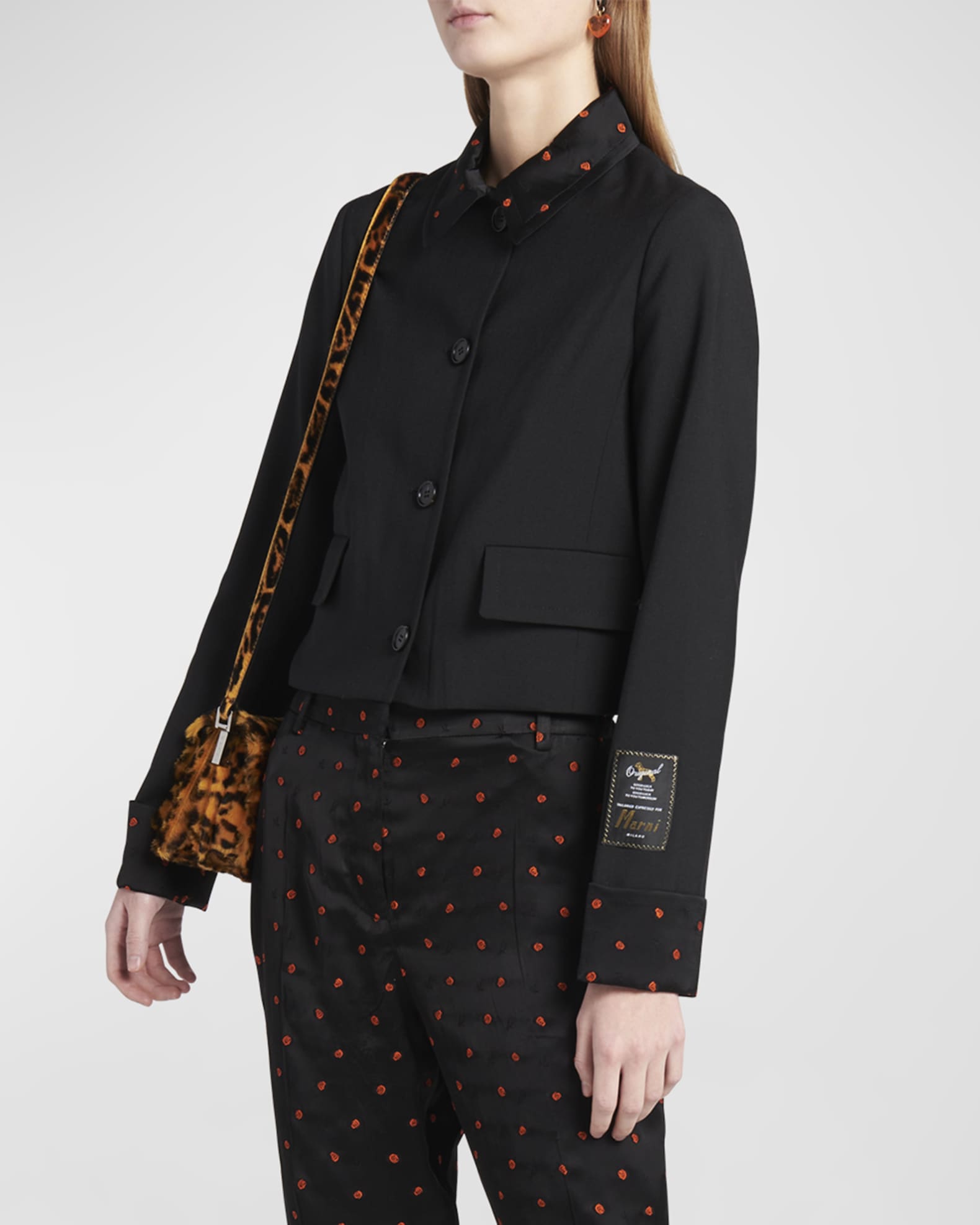 Wool Short Jacket with Patterned Trim  1