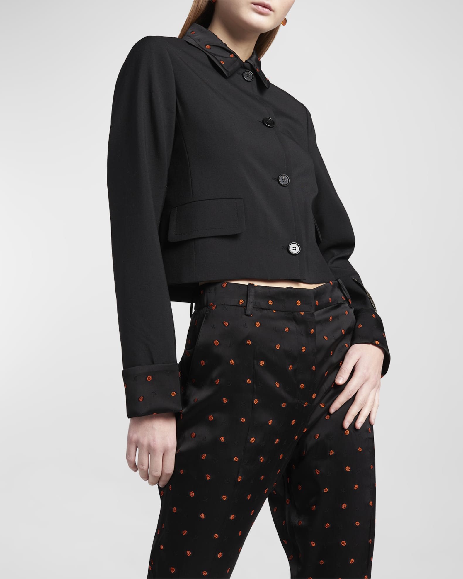 Marni Wool Short Jacket with Patterned Trim Neiman Marcus