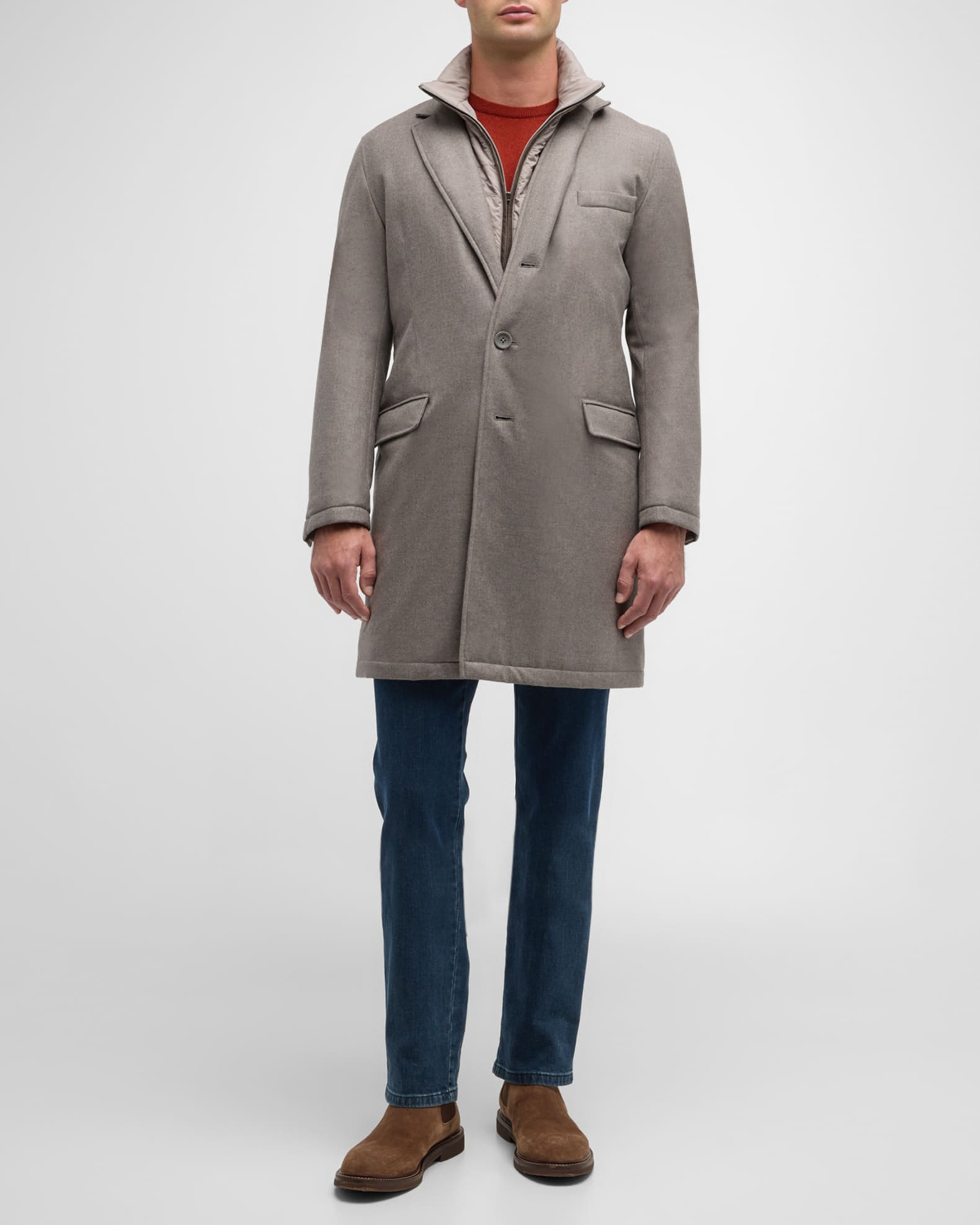Men s Wool Cashmere Topcoat with Bib