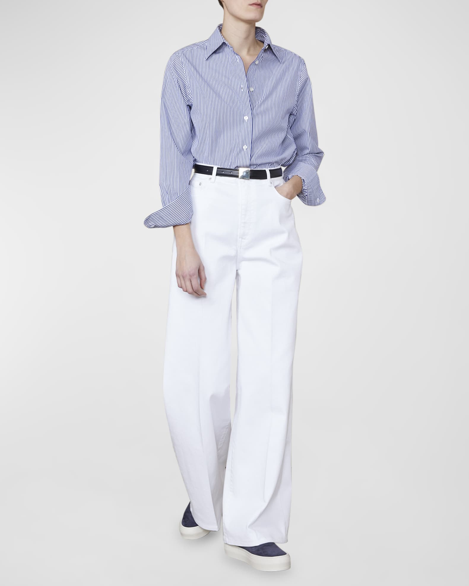 Officine Generale Ella Pinstripe Classic Button-Front Shirt | Neiman Marcus