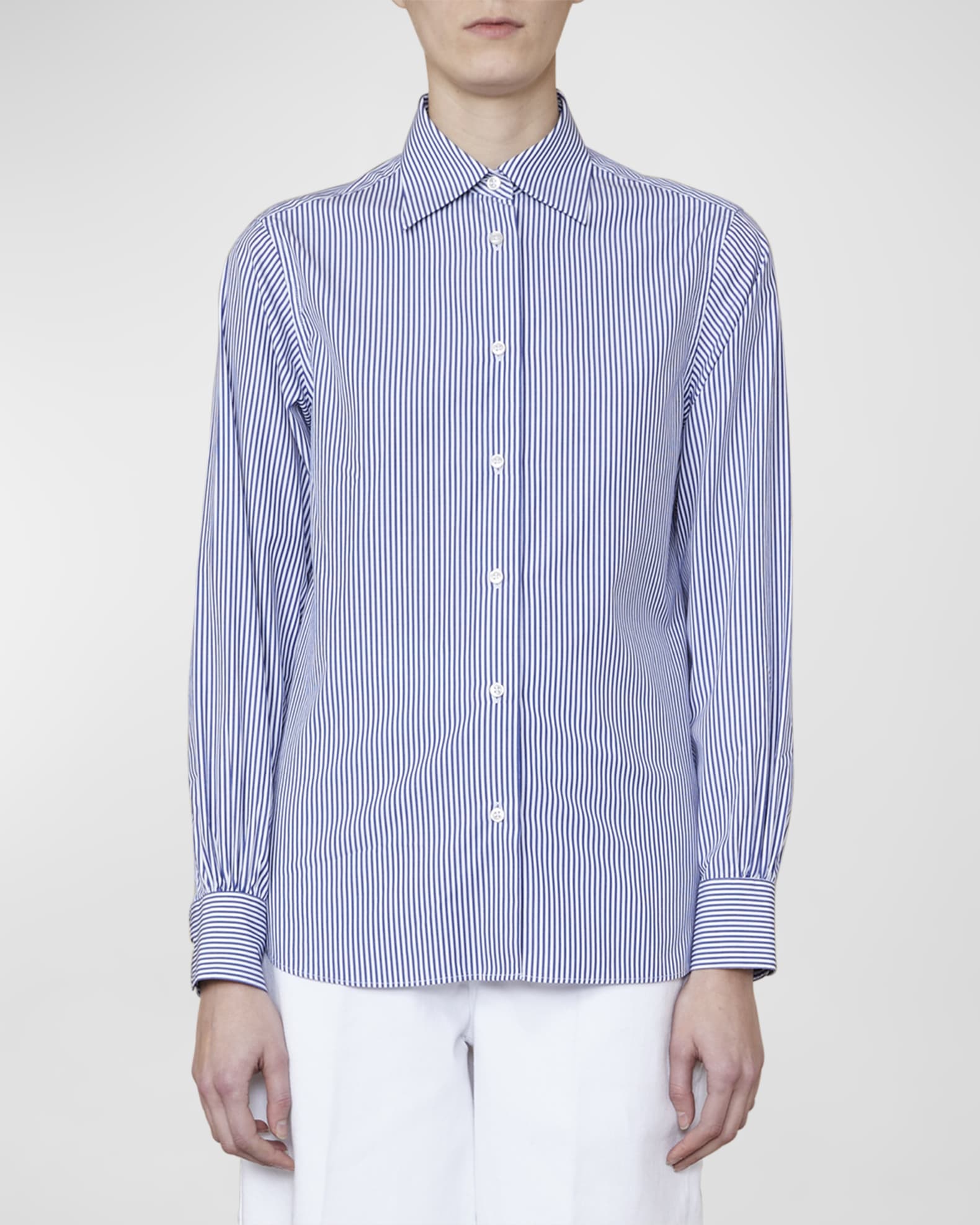 Officine Generale Ella Pinstripe Classic Button-Front Shirt | Neiman Marcus
