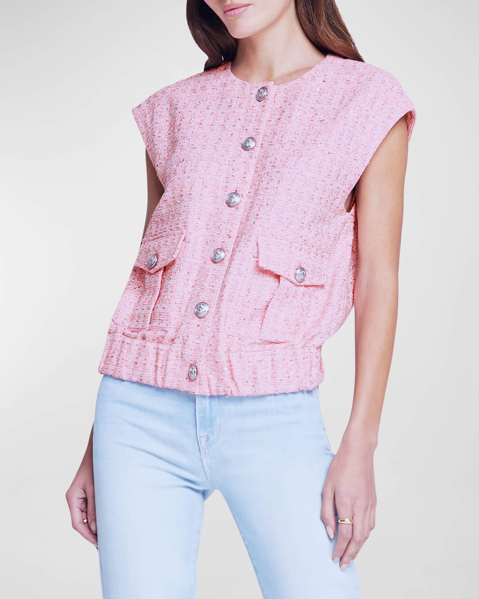 Uma Speckled Knit Flap-Pocket Vest