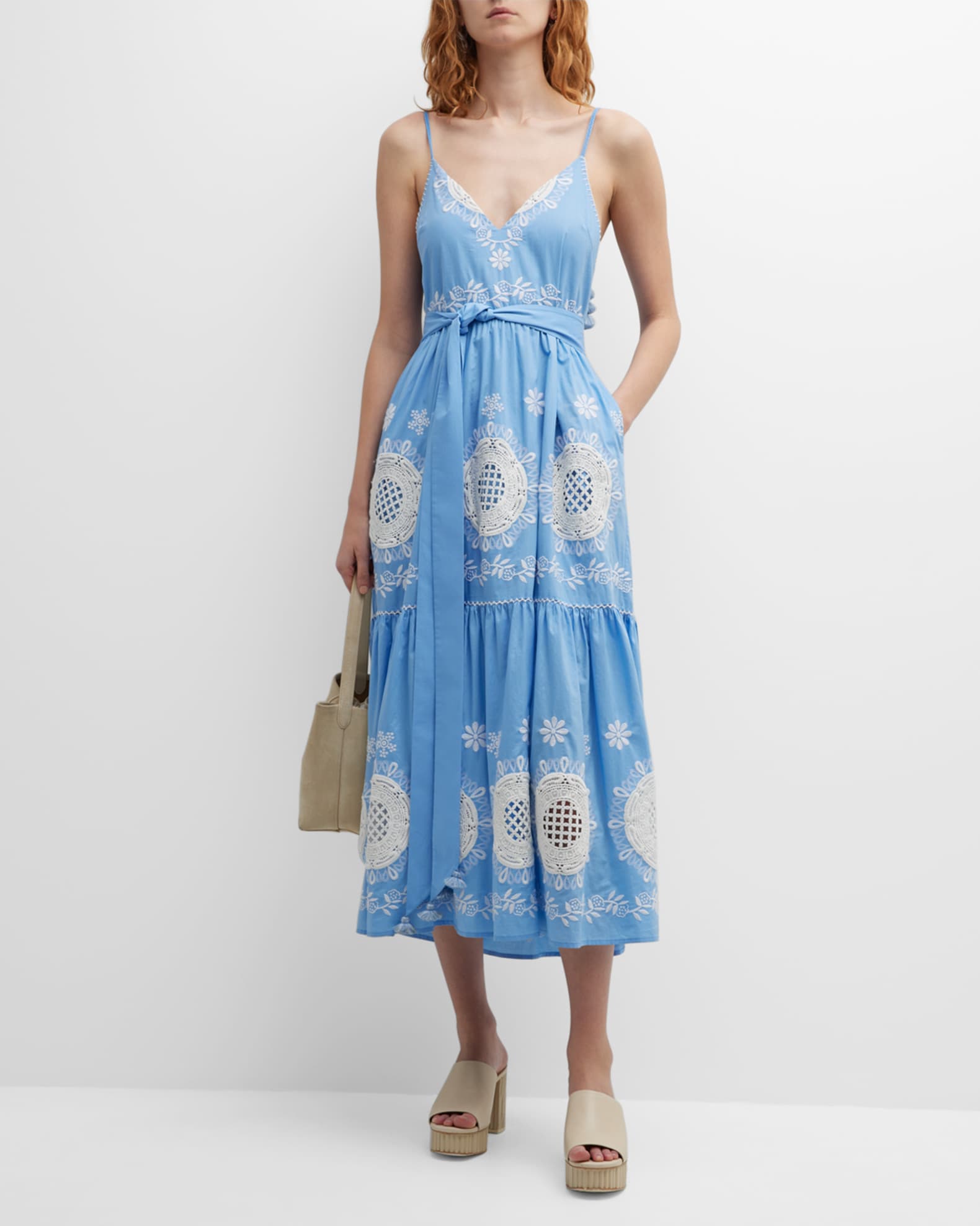 Figue Monroe Tiered Floral Embroidered Sleeveless Midi Dress | Neiman ...