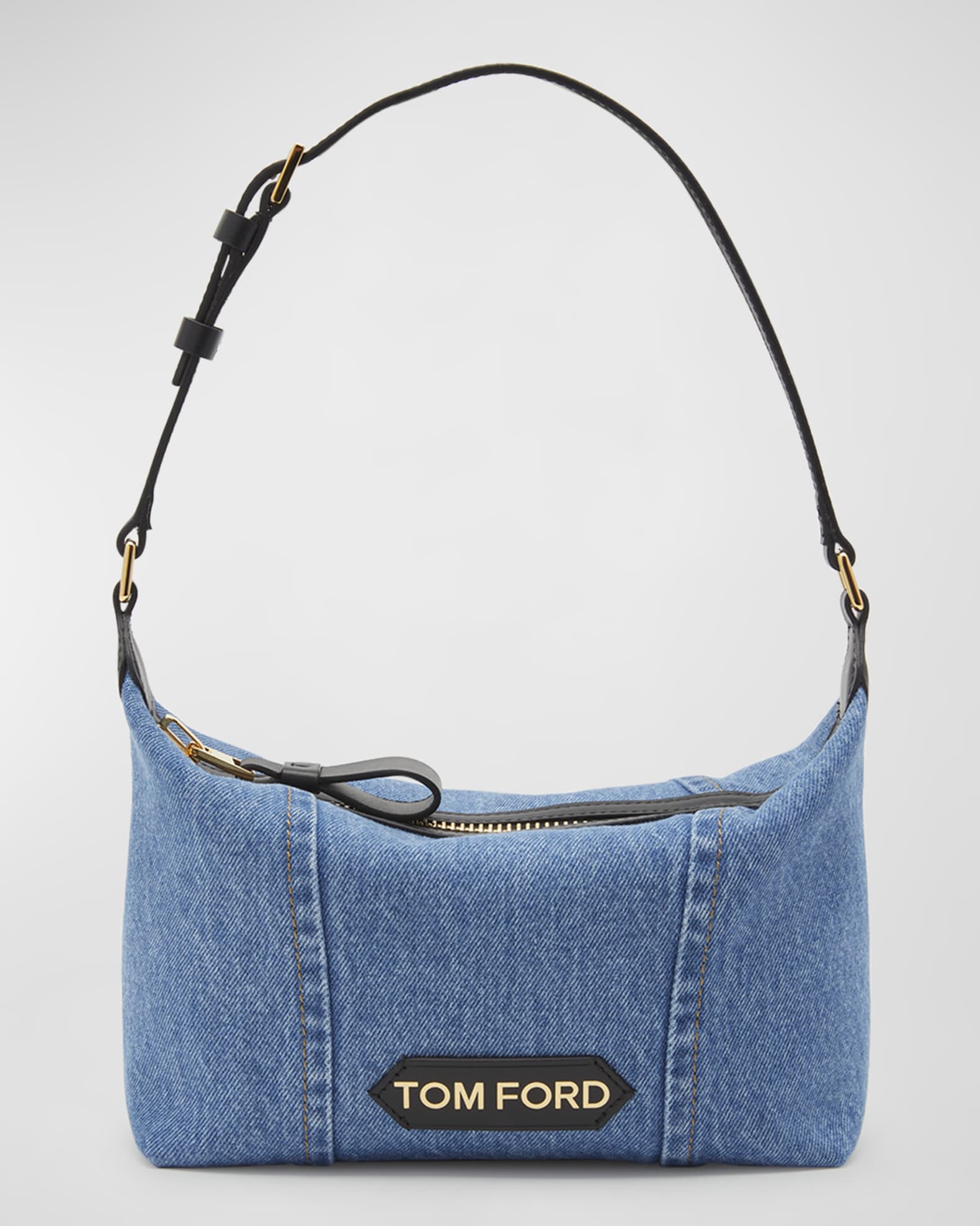 Tom Ford Label Medium Denim Pouch Shoulder Bag