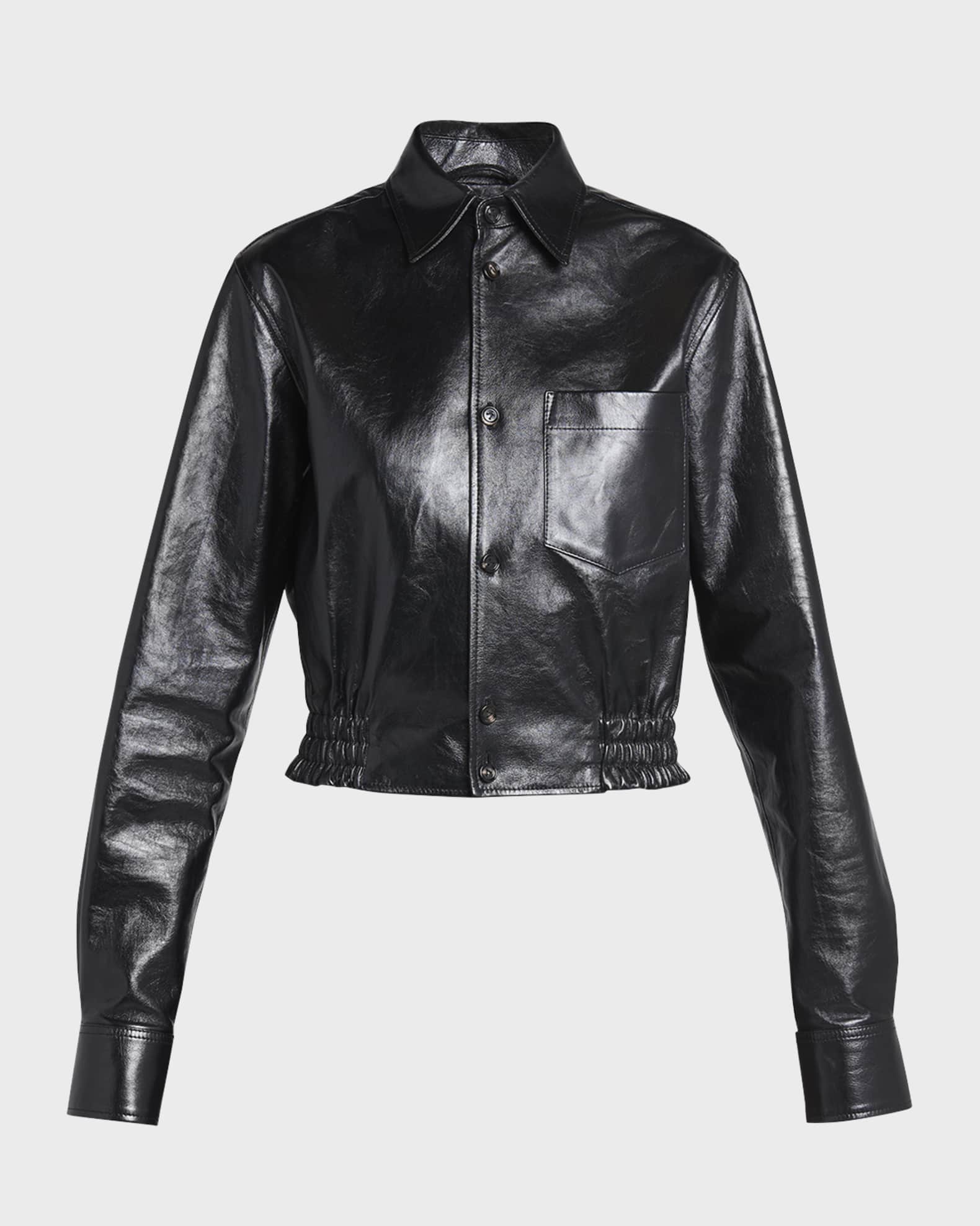 Short collar leather jacket store