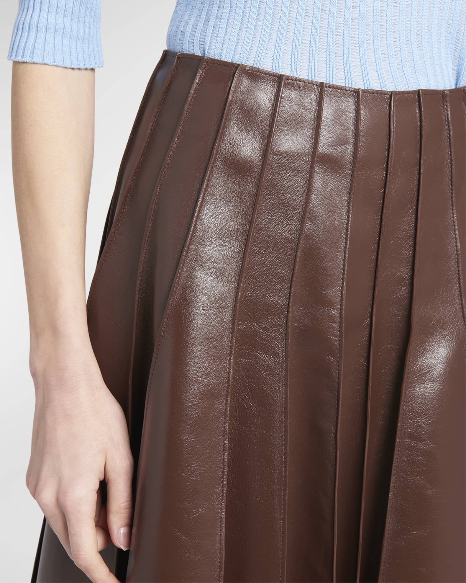 Bottega Veneta Brown Leather Midi Skirt main image 1