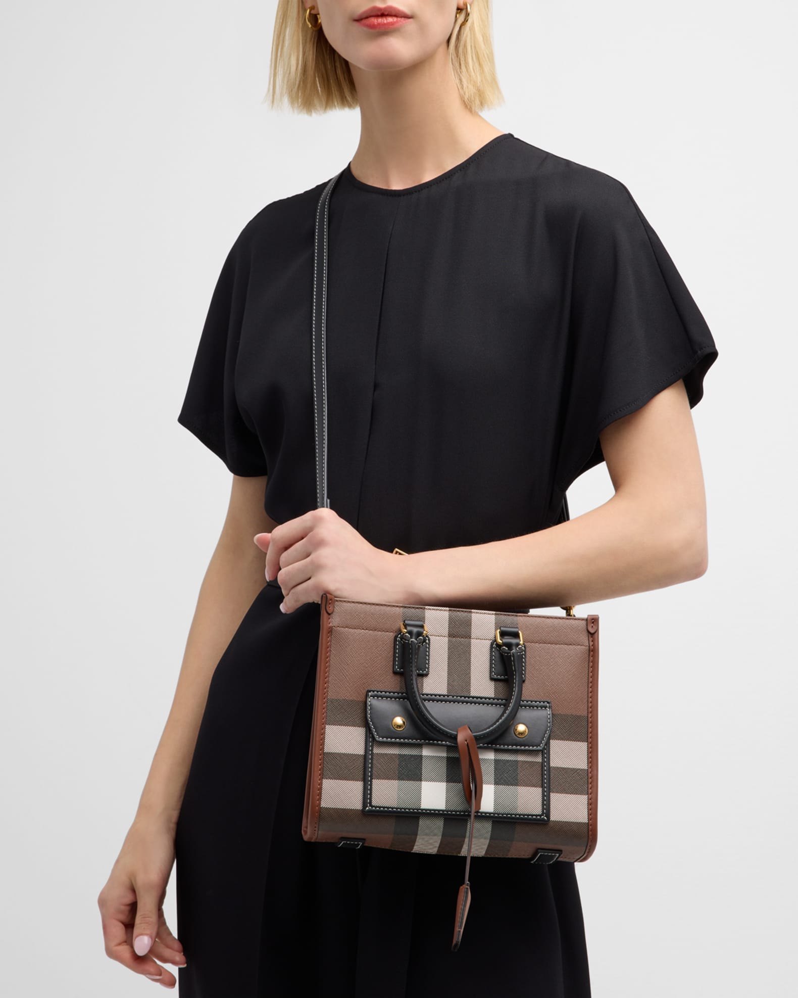 Burberry Freya Check Leather Tote Bag | Neiman Marcus