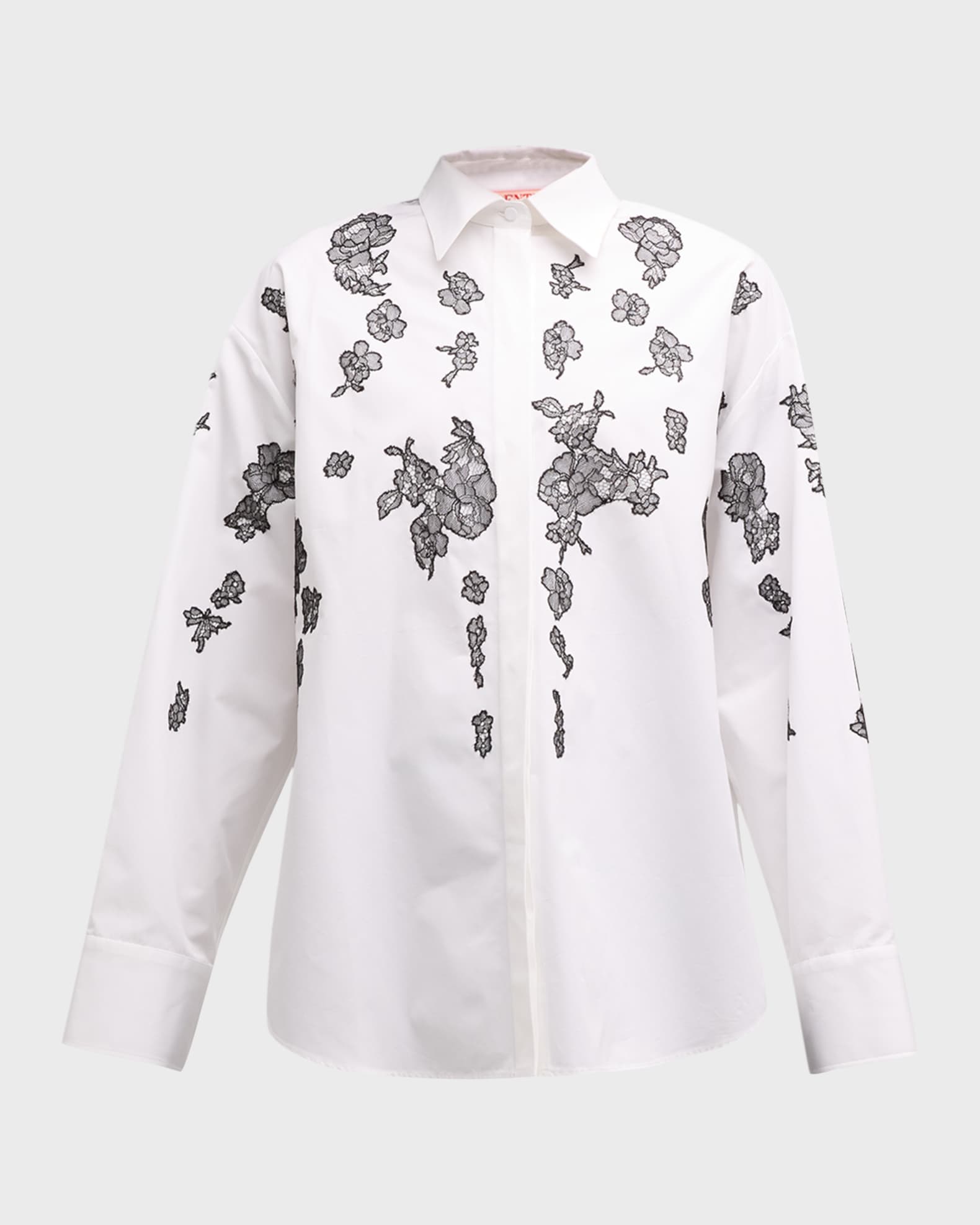 Lace Embroidered Button-Front Blouse - Thumbnail 2