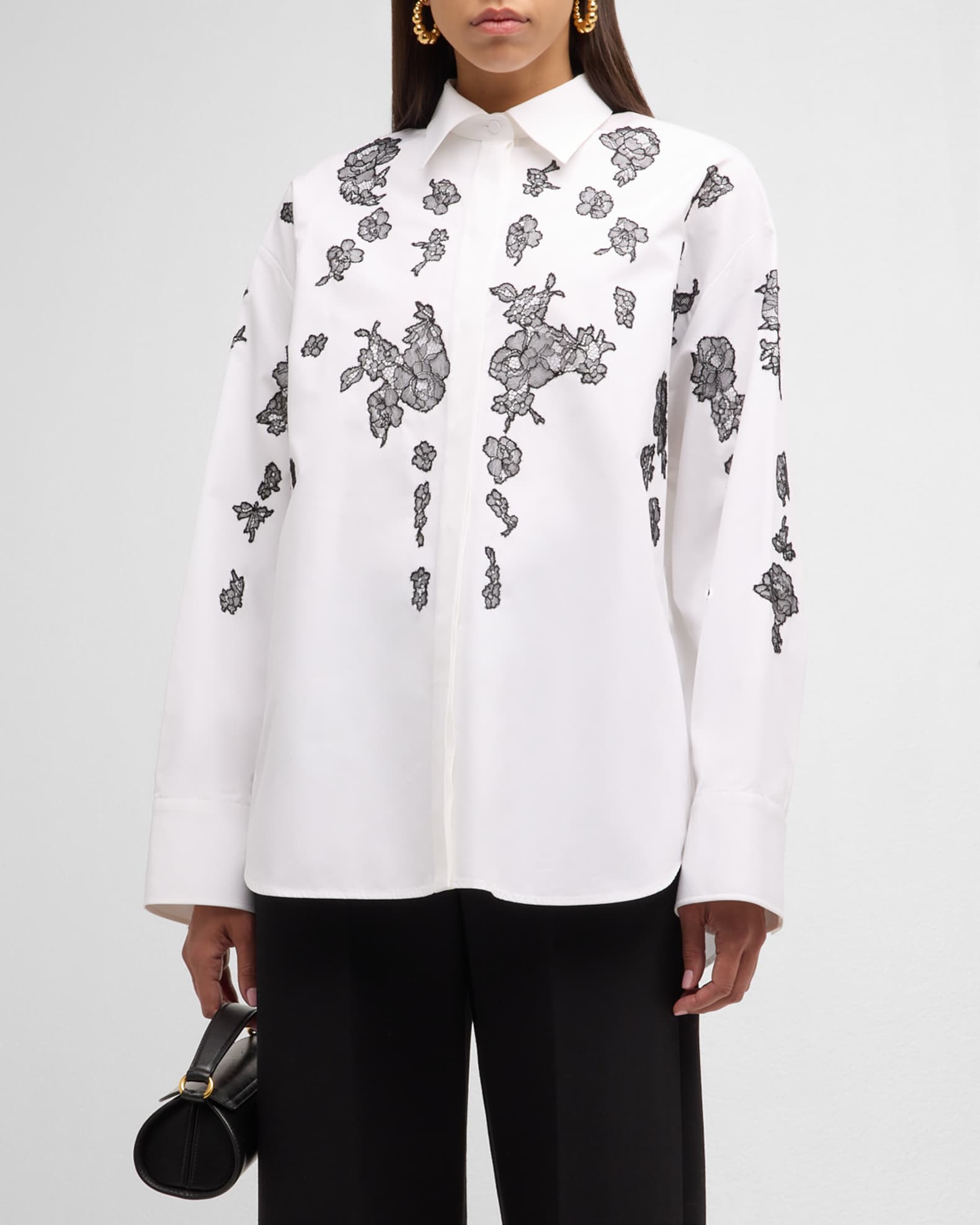 Lace Embroidered Button-Front Blouse