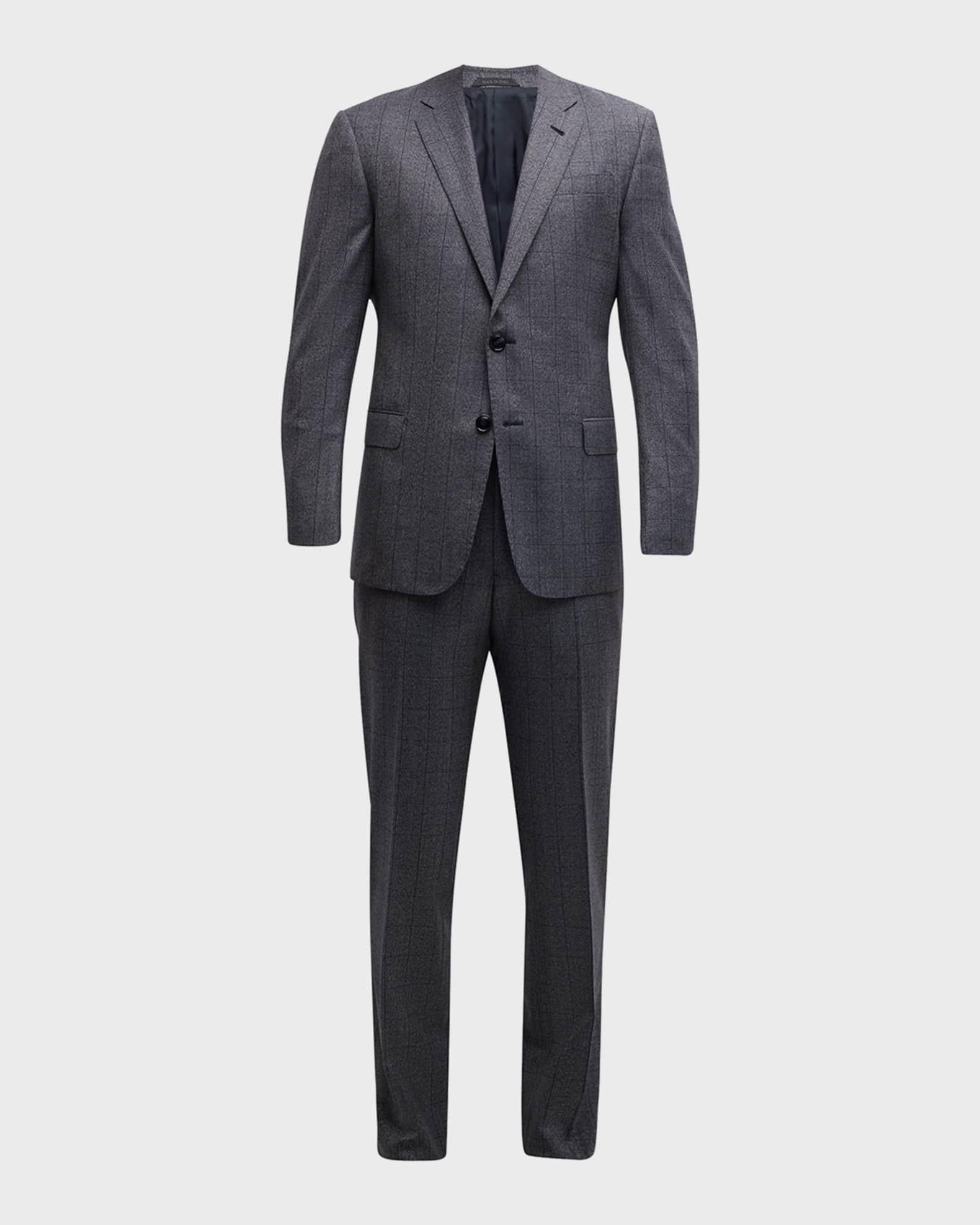 Giorgio Armani Men's Windowpane Wool Suit | Neiman Marcus
