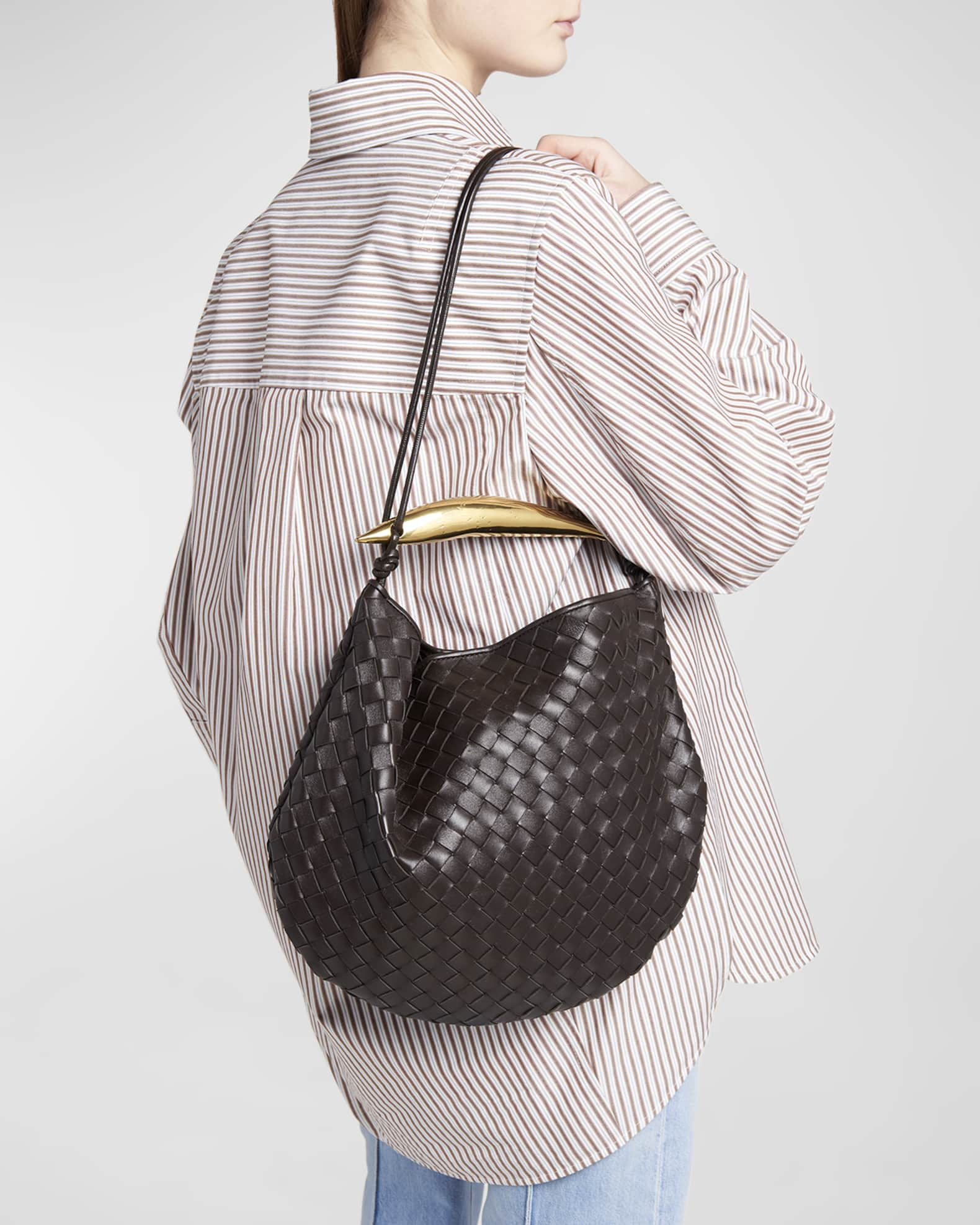 Bottega Veneta Mini Sardine Intrecciato Top-Handle Bag Black Brass