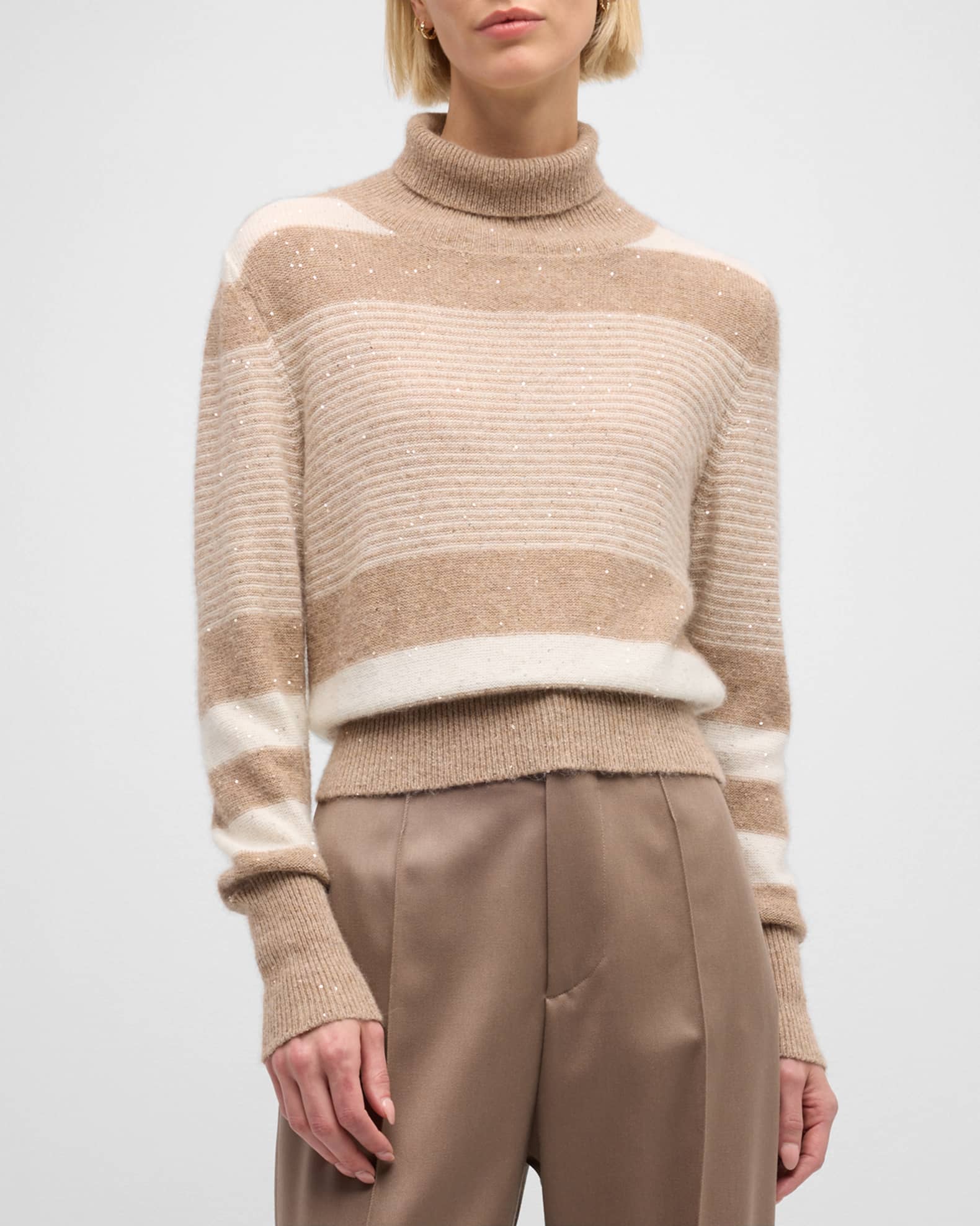 Dolce & Gabbana Brown Leopard Fit Turtleneck Sequin Sweater