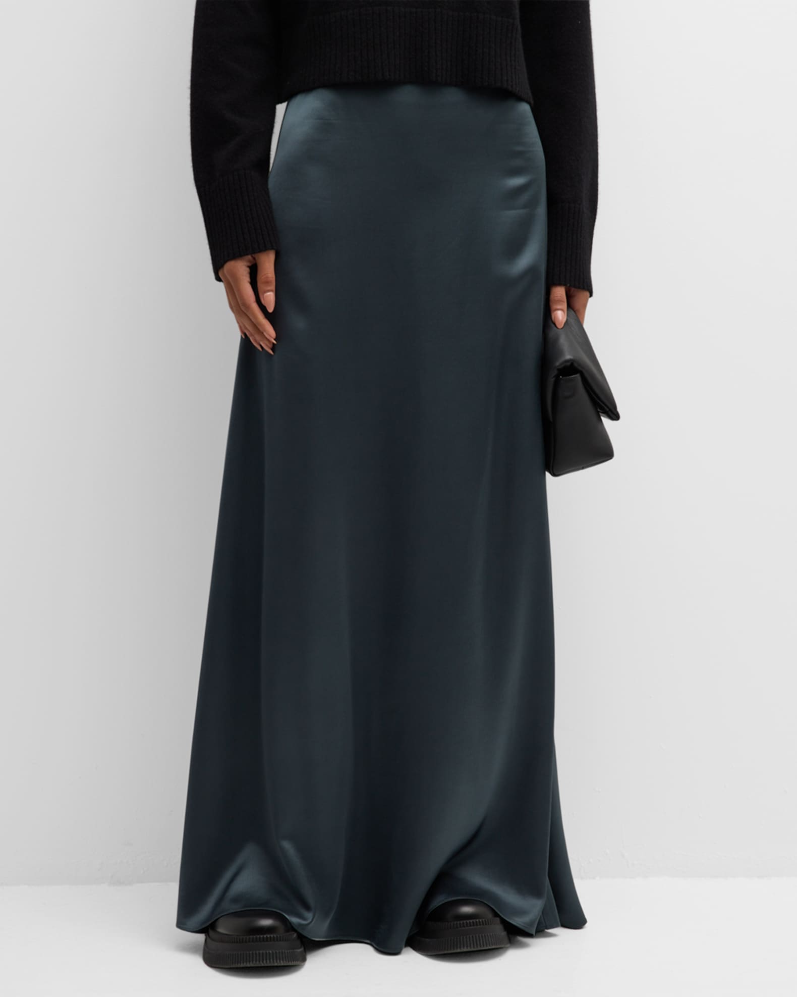FABIANA FILIPPI Flared Wool Satin Maxi Skirt Neiman Marcus