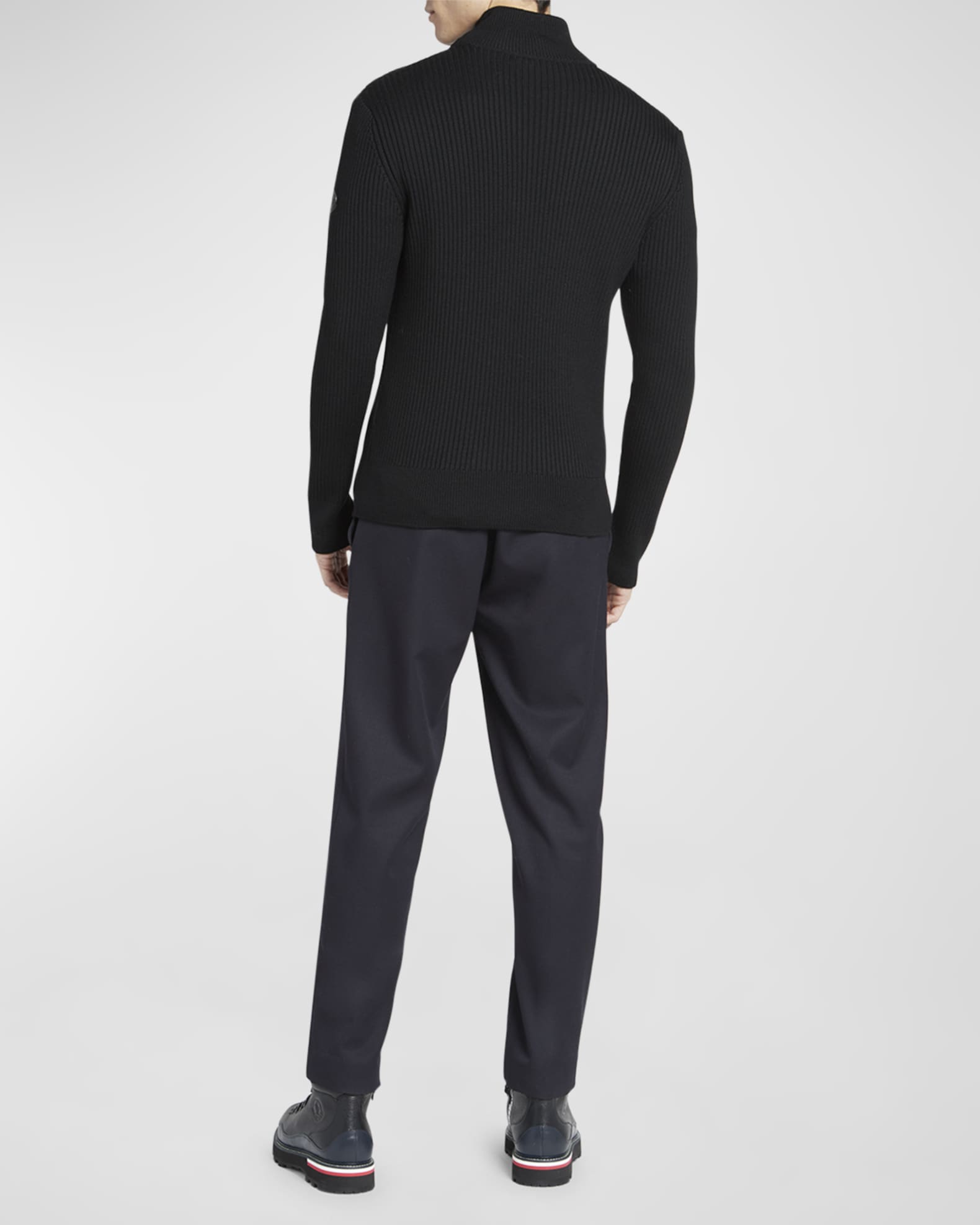 Moncler Men's Ribbed Cardigan with Leather Trim | Neiman Marcus