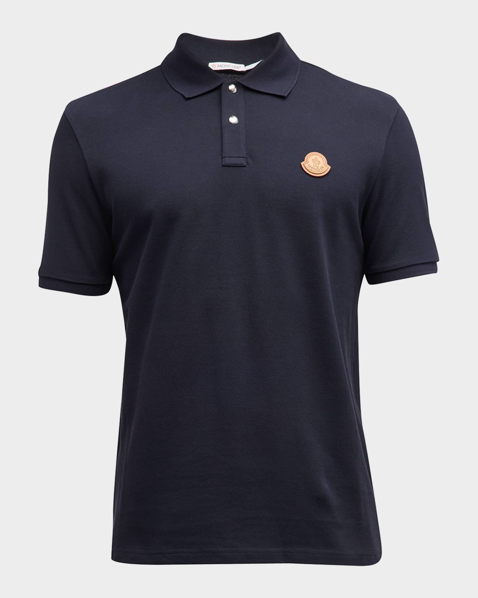 Moncler Men s Solid Leather Patch Polo Shirt Neiman Marcus