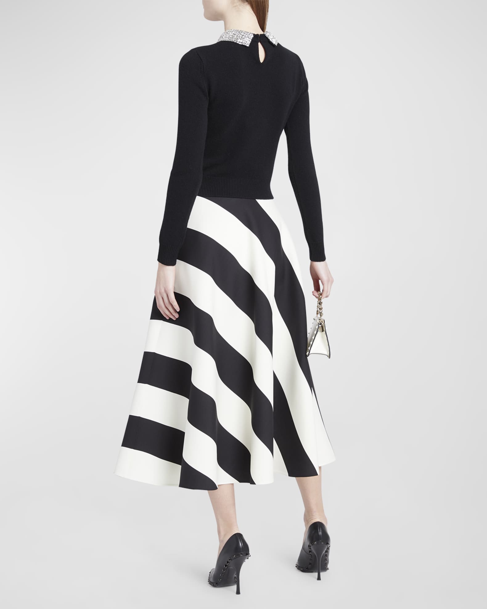 Valentino Garavani Beaded Collared Crop Wool Sweater | Neiman Marcus