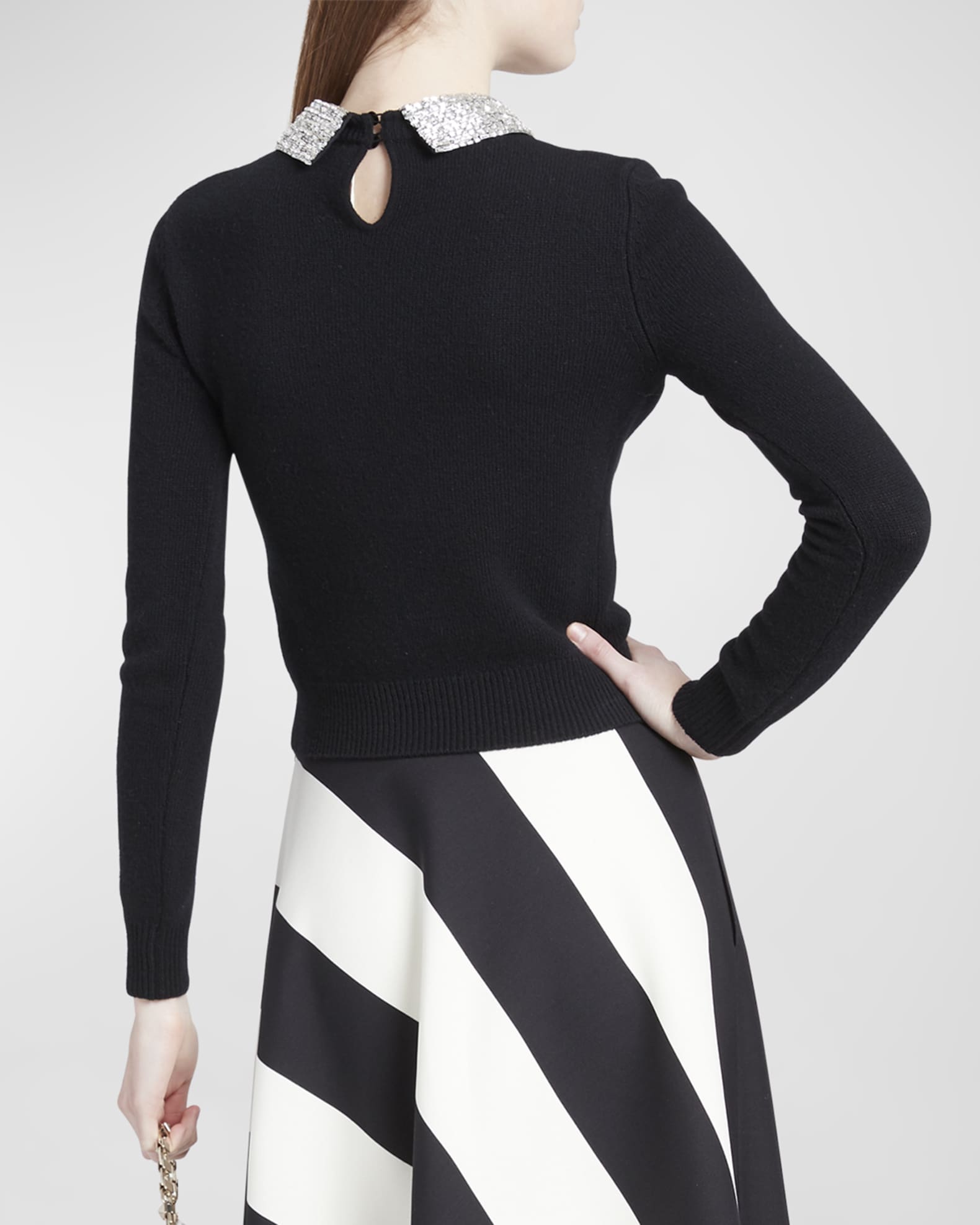 Valentino Garavani Beaded Collared Crop Wool Sweater | Neiman Marcus