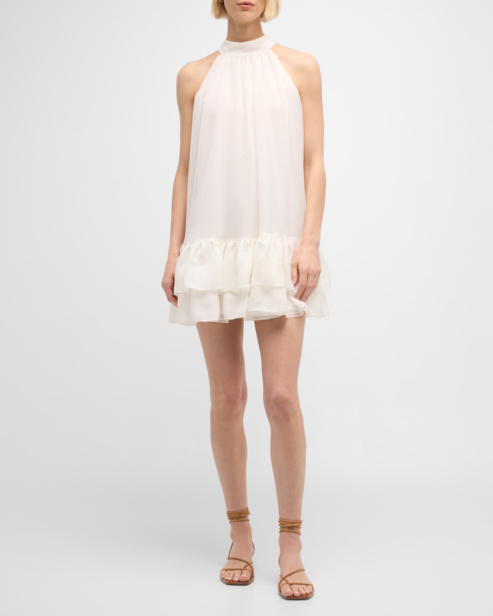 Alice + Olivia Erna Tie-Back Halter Chiffon Mini Dress | Neiman Marcus
