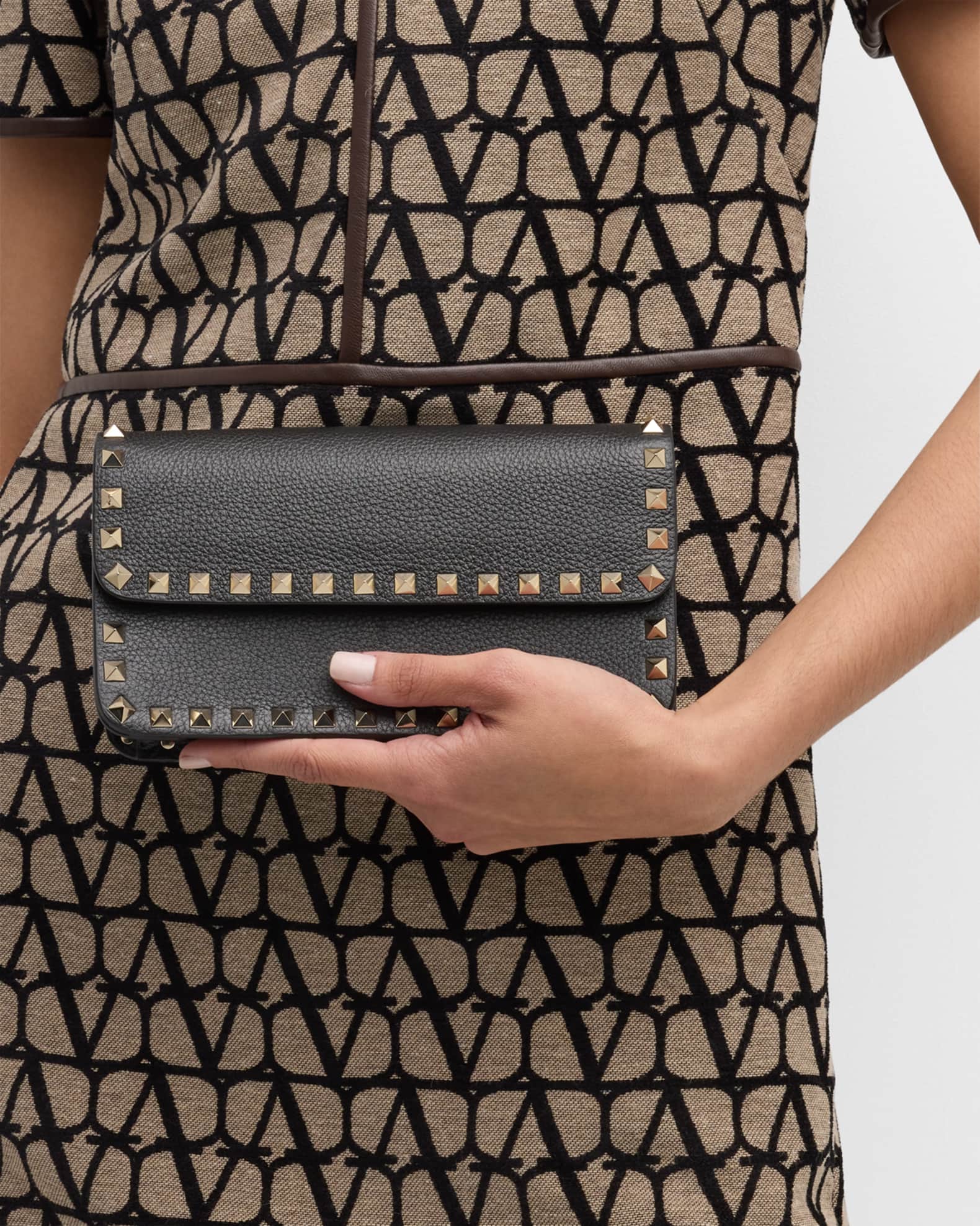 Valentino Garavani Rockstud Leather Wallet on Chain Neiman Marcus