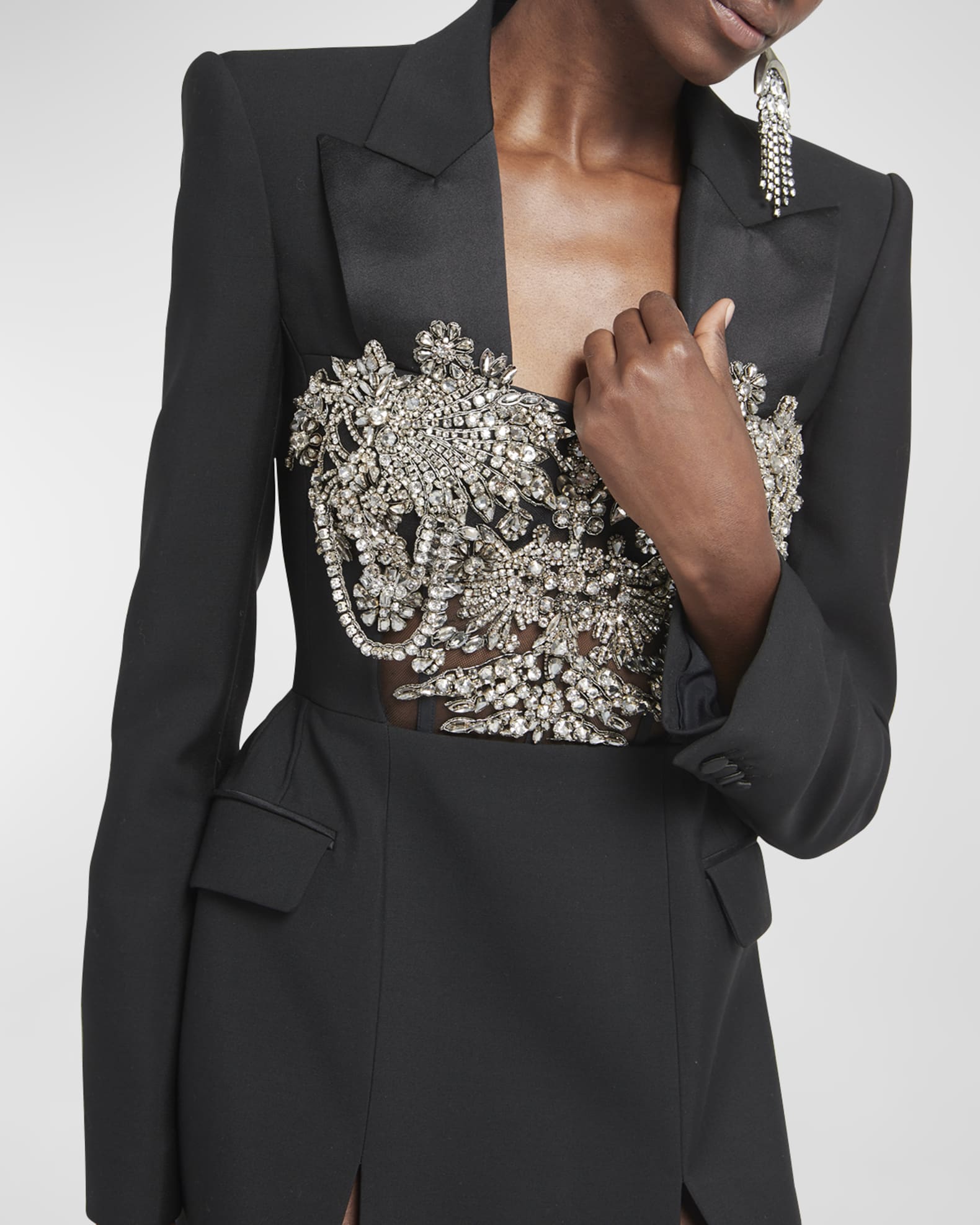 Alexander McQueen Crystal-Embellished Mini Blazer Dress | Neiman Marcus