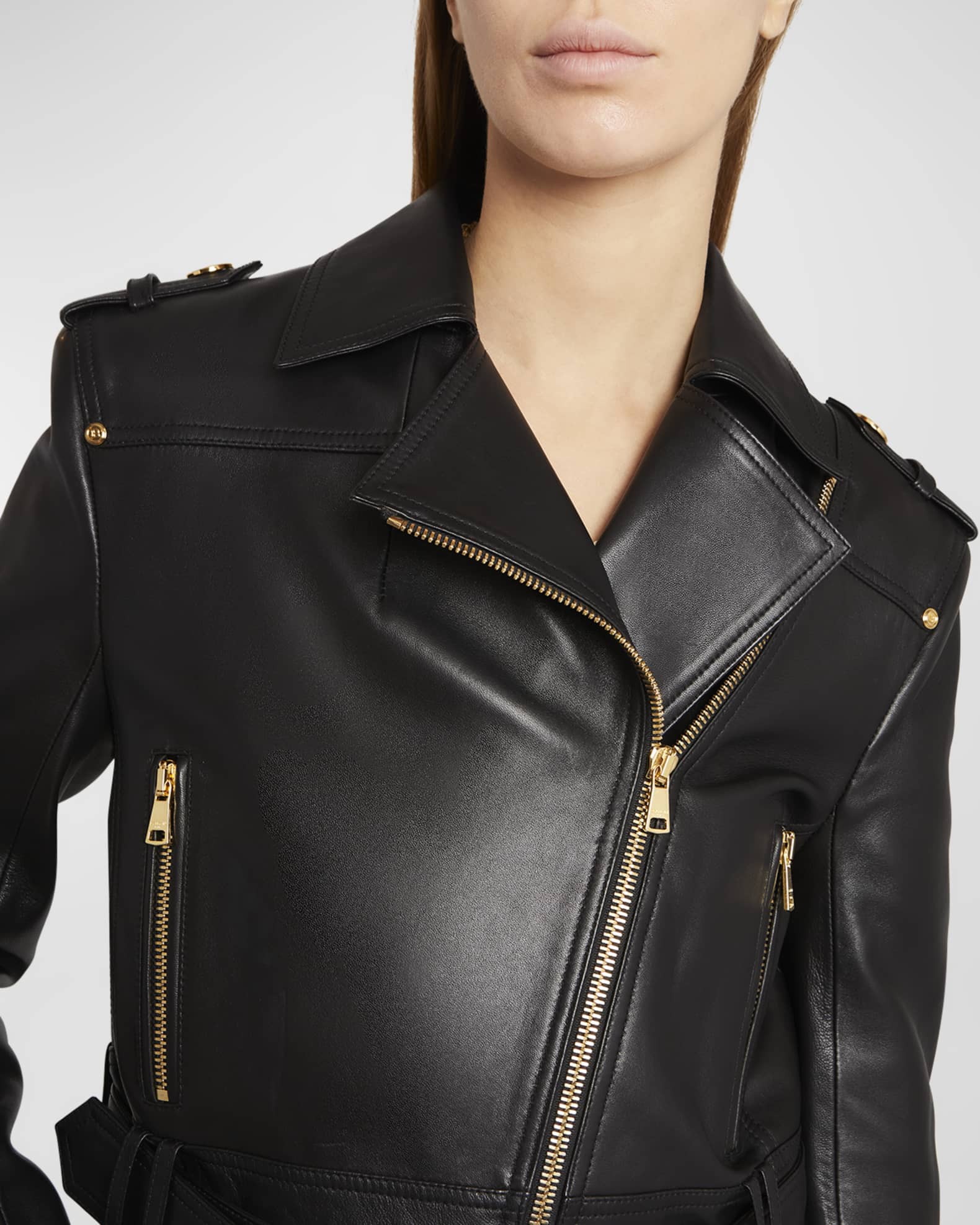 Balmain Women's Cropped Leather Biker Jacket