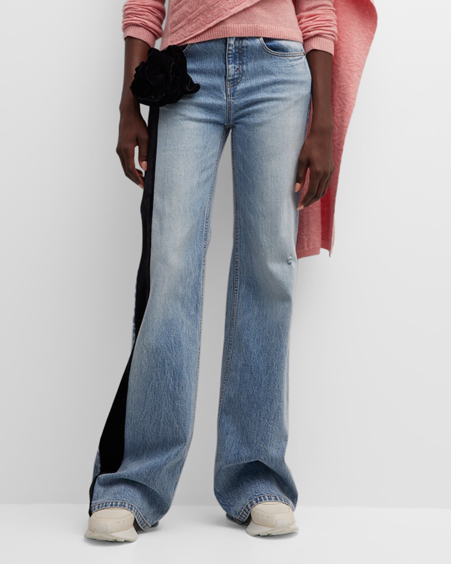 Hellessy Stanley Velvet Flower Stripe WideLeg Jeans Neiman Marcus
