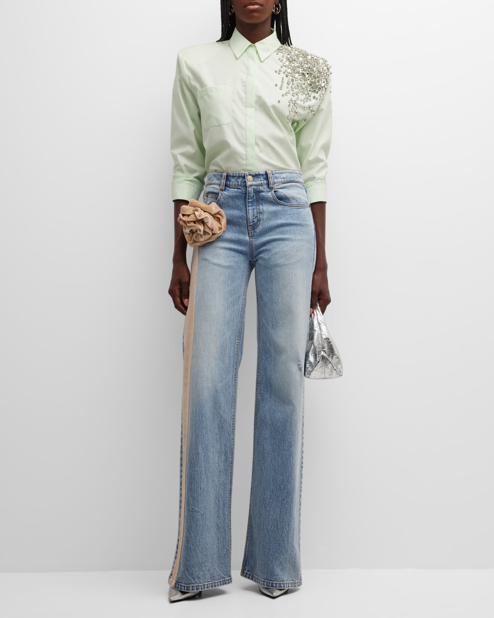 Hellessy Alfred Crystal-Embroidered Button-Front Shirt | Neiman Marcus