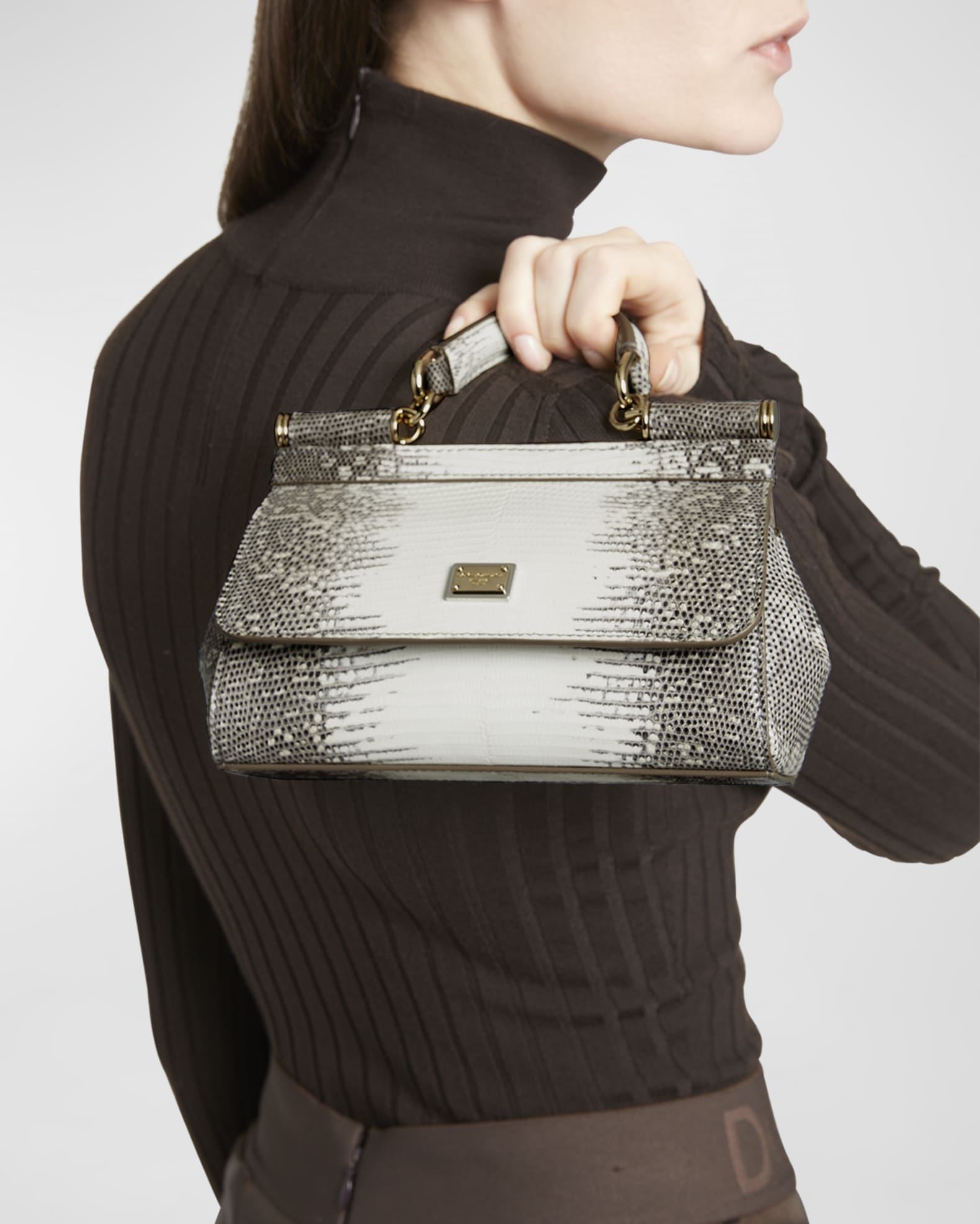Dolce & Gabbana Silver Lizard Embossed Leather Small Miss Sicily